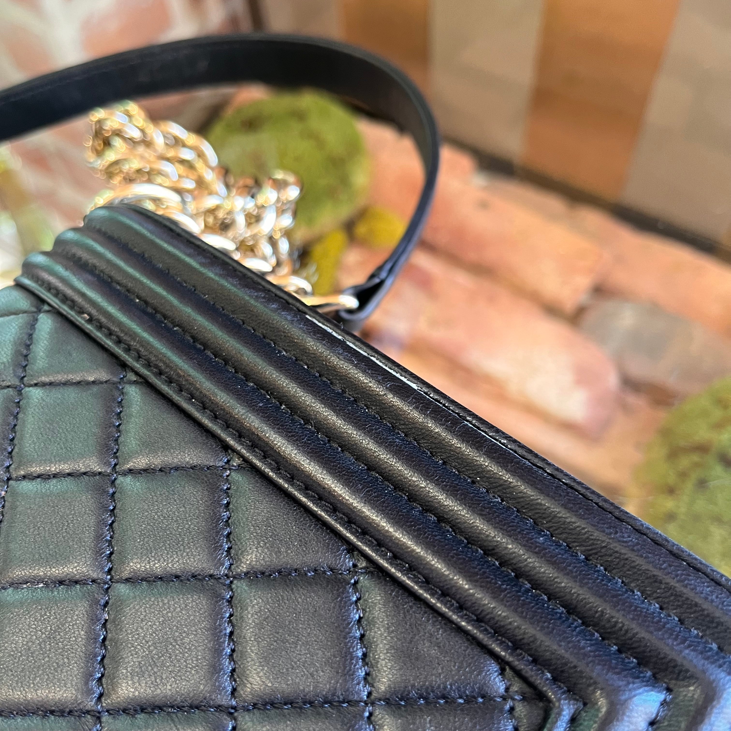 CHANEL Boy New Medium Black Lambskin Shoulder Bag