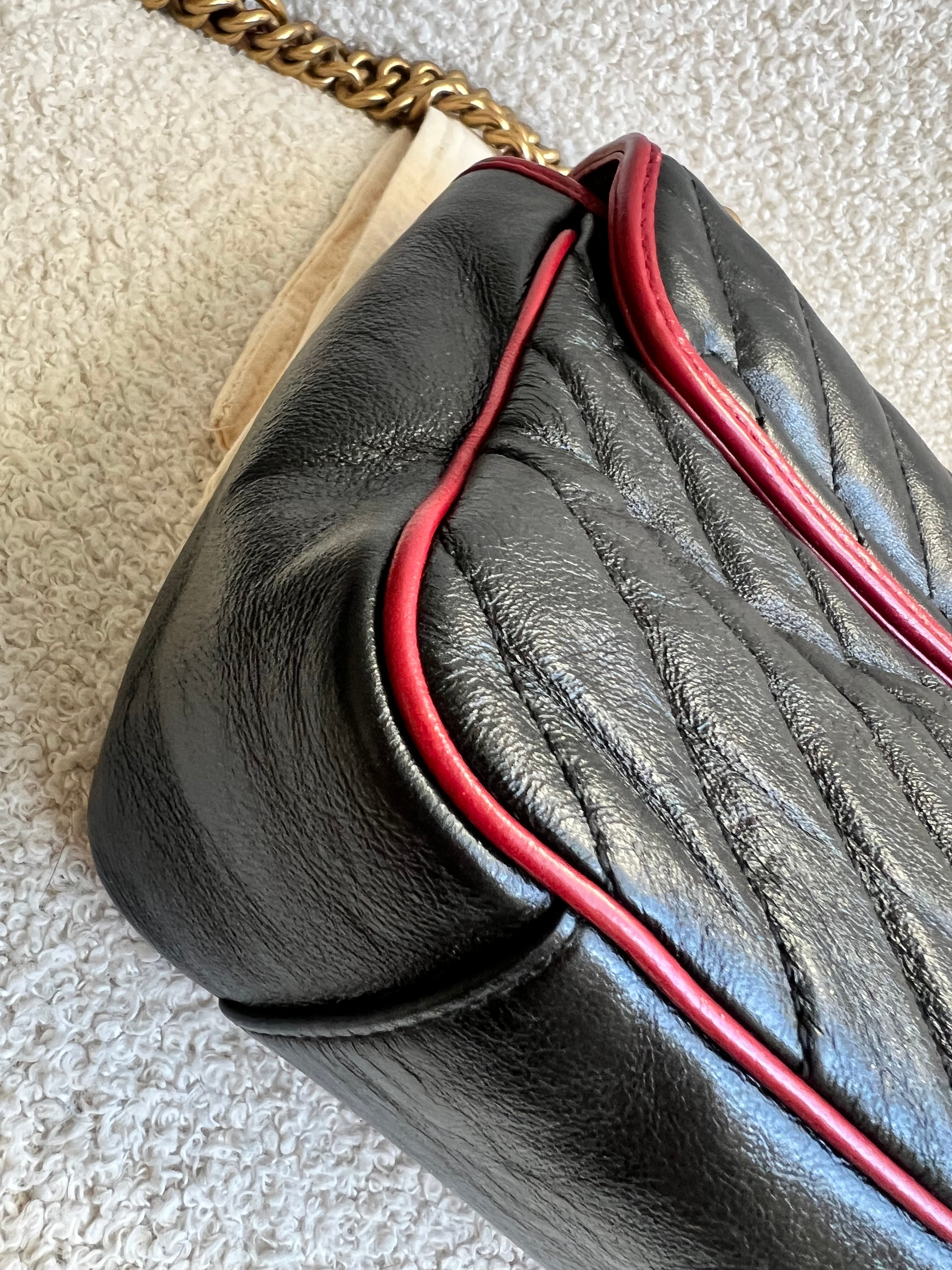 Gucci GG Black and Red Torchon Marmont Small Shoulder Bag