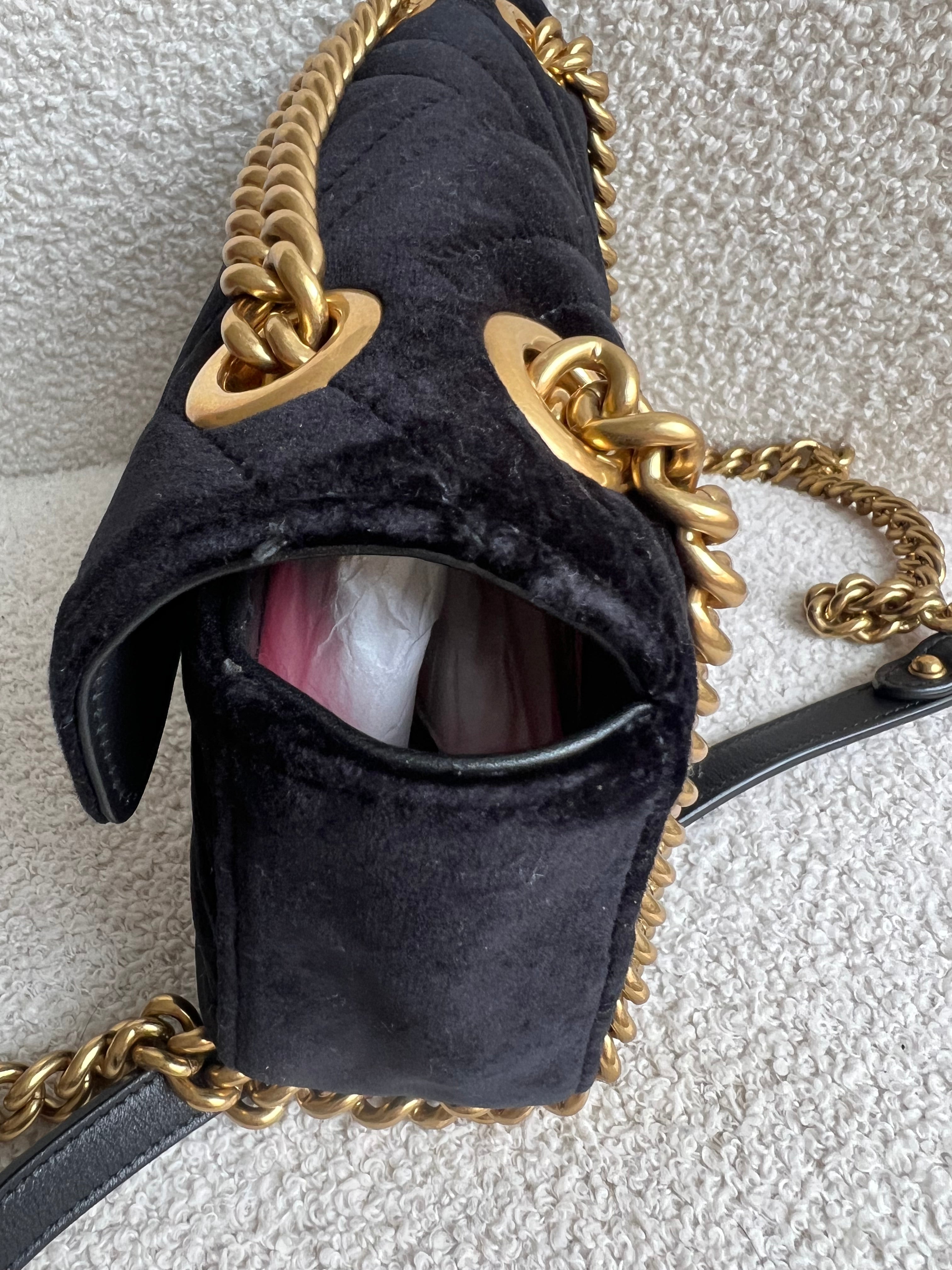 Gucci GG Black Velvet Marmont Mini Shoulder Bag (RRP £1395)