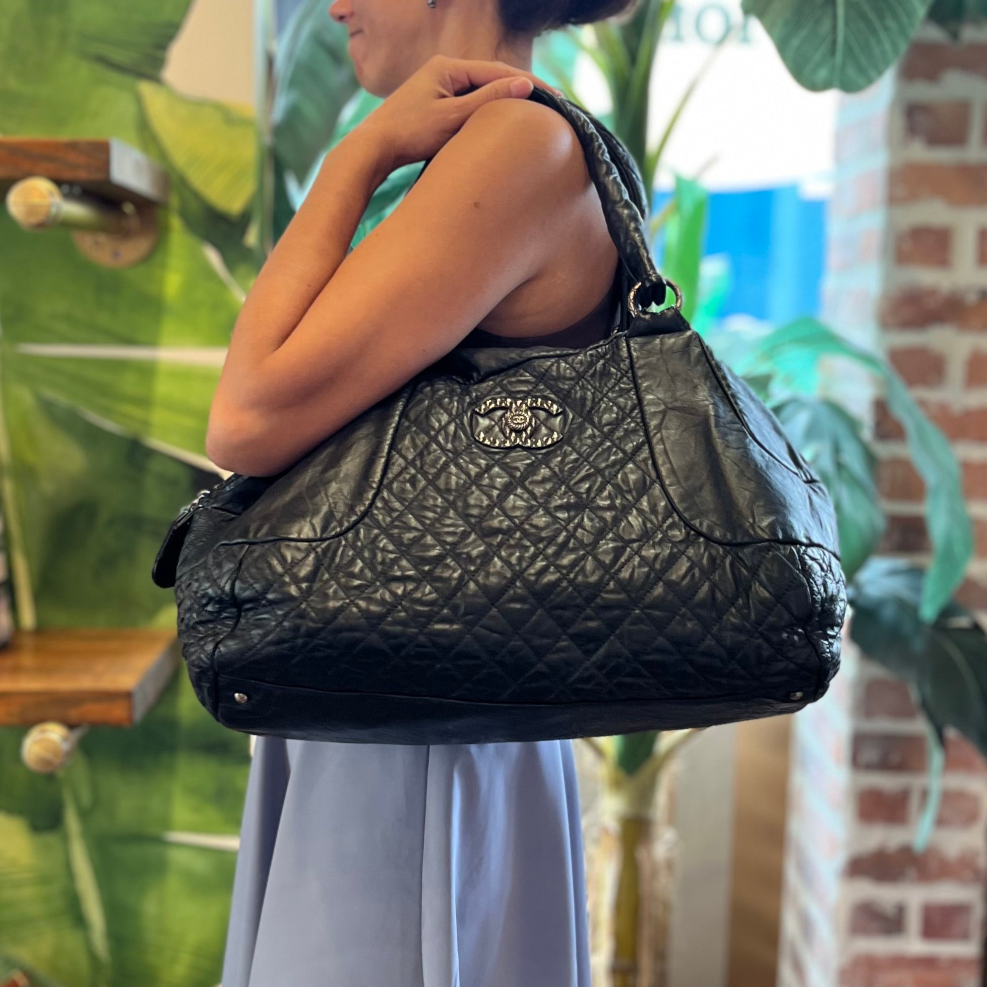 CHANEL Coco Rider Bowling Black Aged Calfskin Satchel Bag