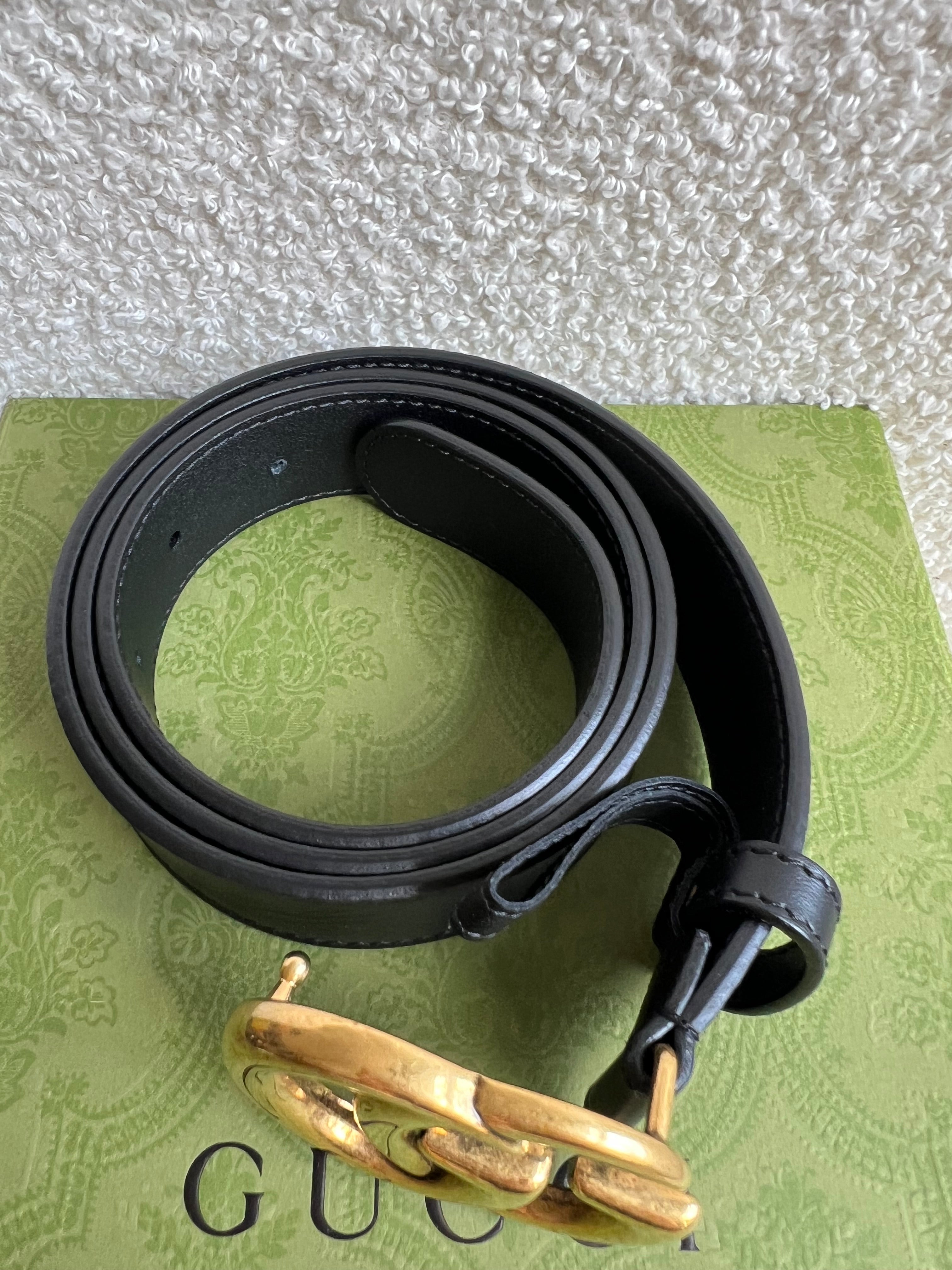 Gucci GG Marmont Black Leather Belt with Gold Buckle (RRP £395)
