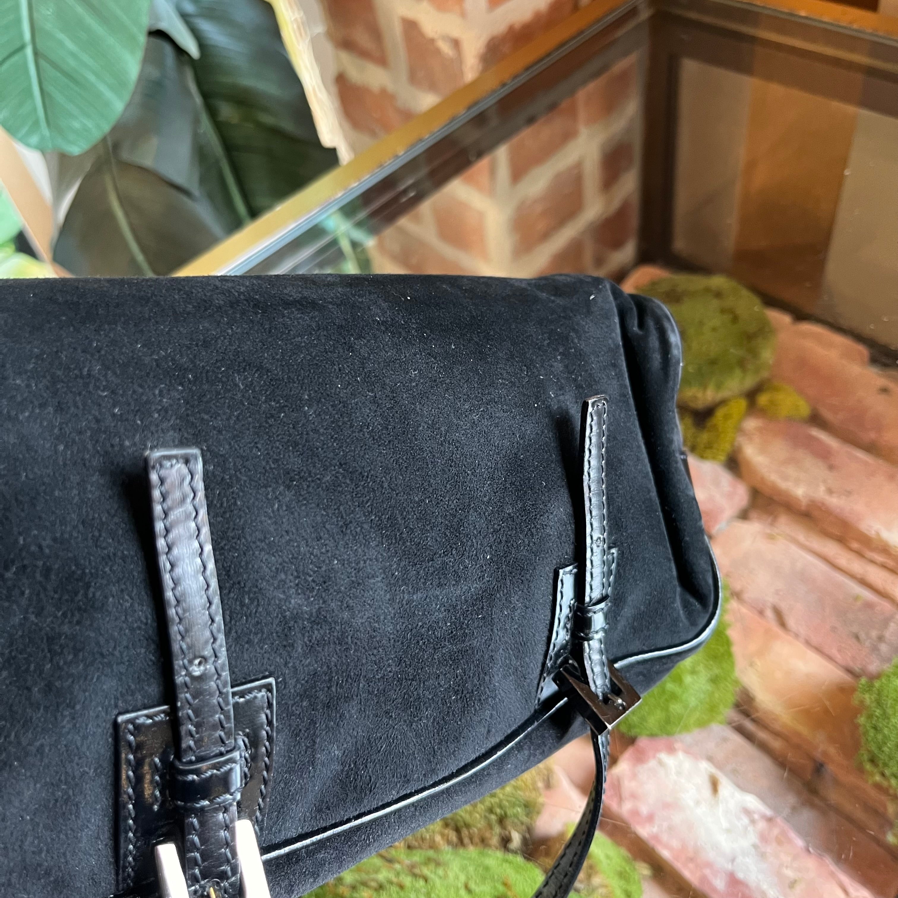 FENDI Bauletto Mini Black Suede Satchel Bag