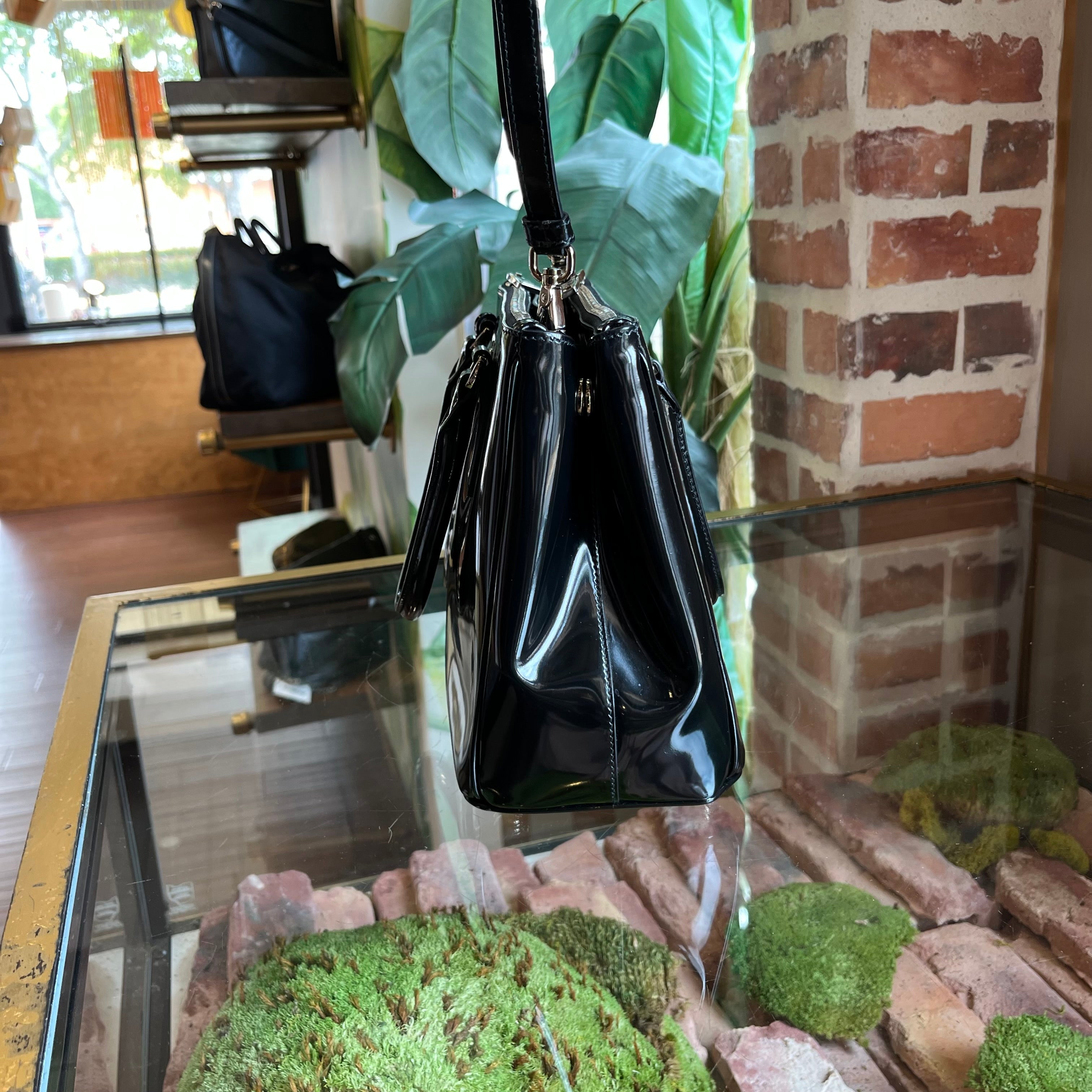 PRADA Galleria Black Patent Lux Leather Tote Bag