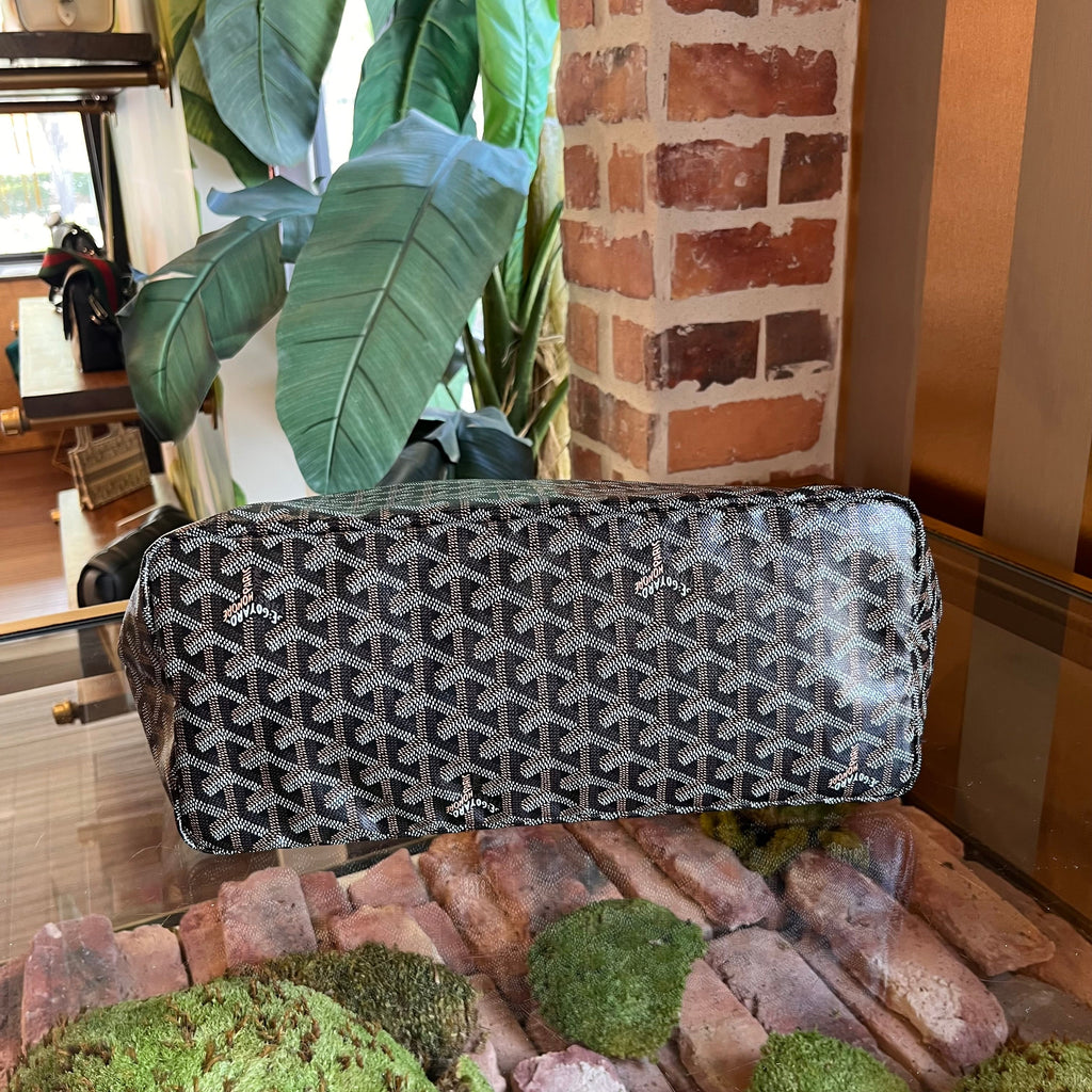 GOYARD Saint Louis PM Black Goyardine Canvas Chevroches Calfskin Tote