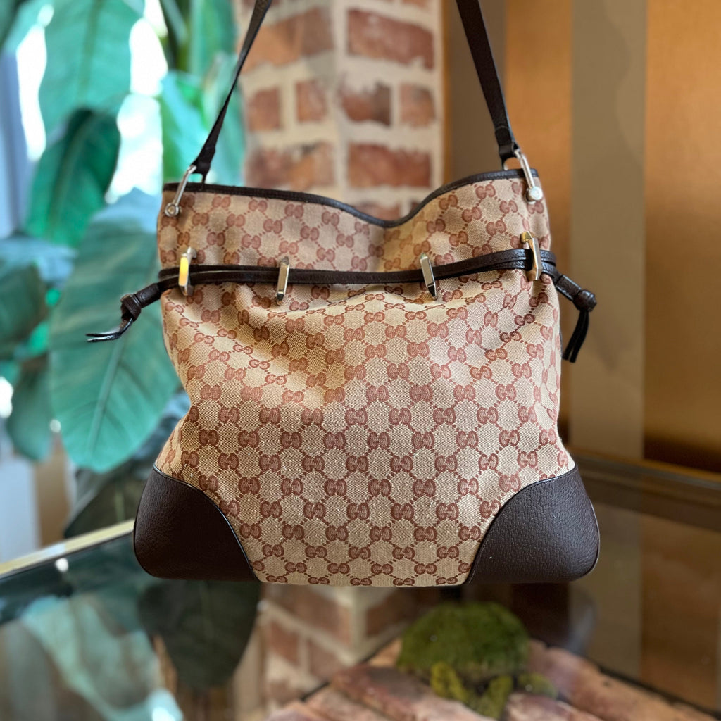GUCCI Horsebit 1955 Messenger Maroon Gg Monogram Canvas Crossbody Bag