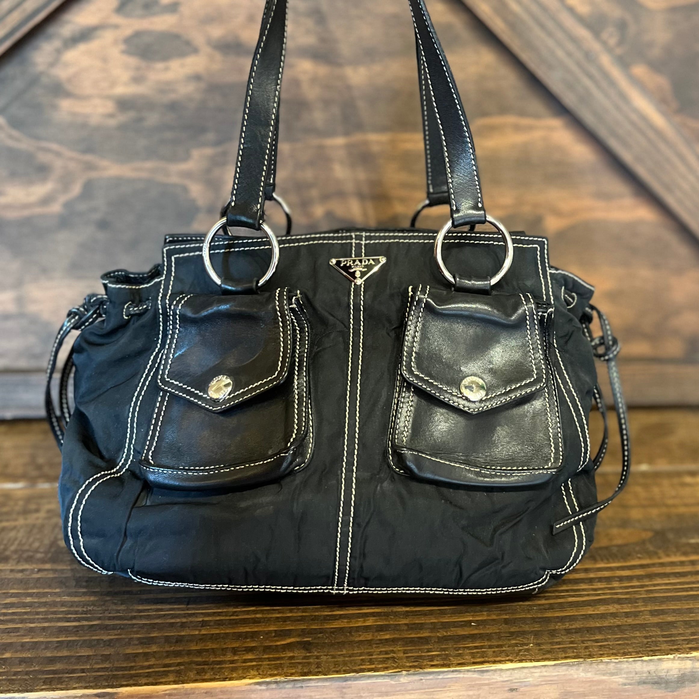 PRADA Black Nylon Multipocket Shoulder Bag