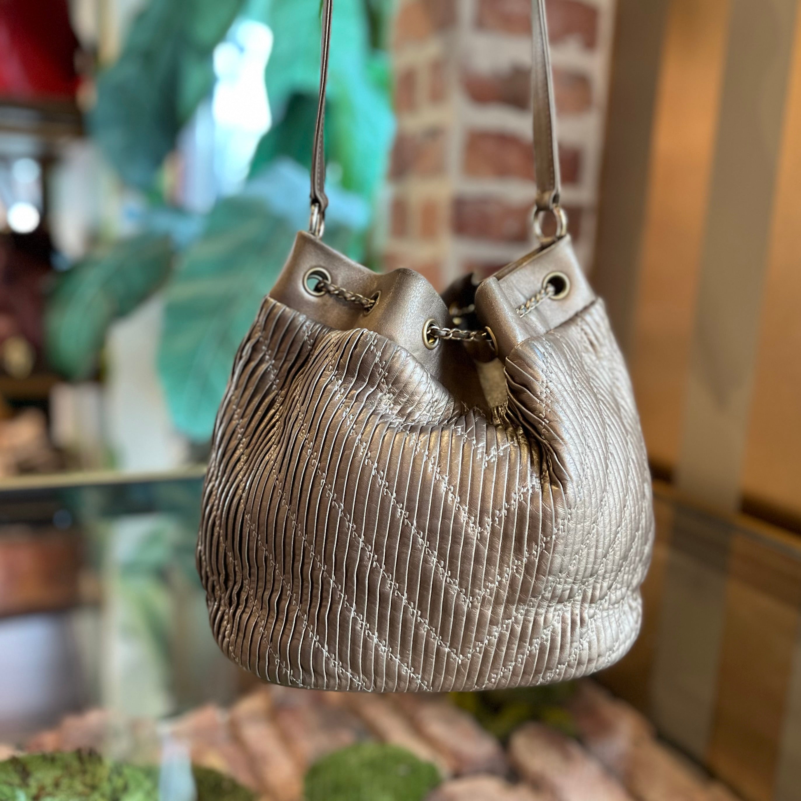CHANEL Coco Pleats Paris-Greece Lambskin Gold Bucket Bag