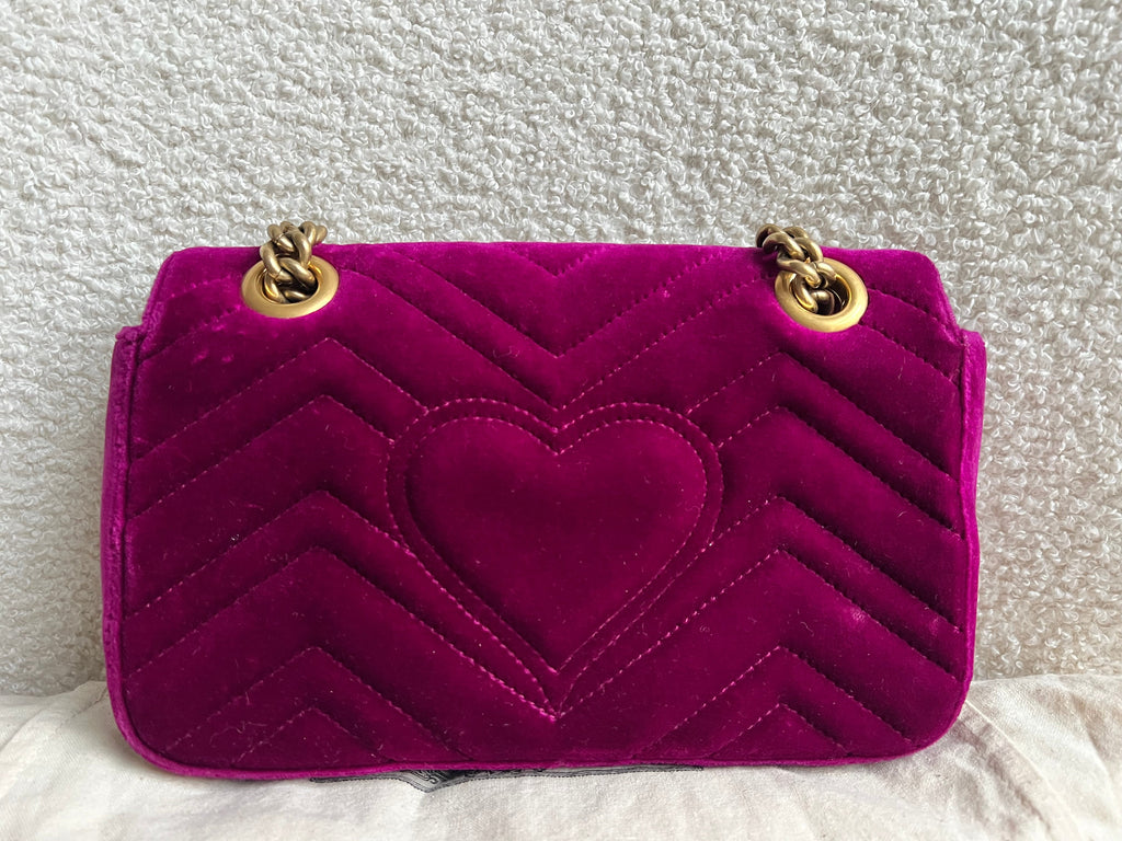 Gucci GG Mini Fuchsia Velvet Marmont Mini Shoulder Bag (RRP £1295)
