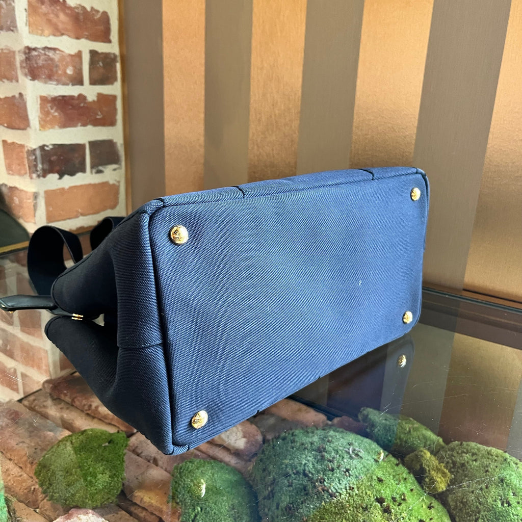 PRADA Jardinière Large Navy Blue Cotton Canvas Tote