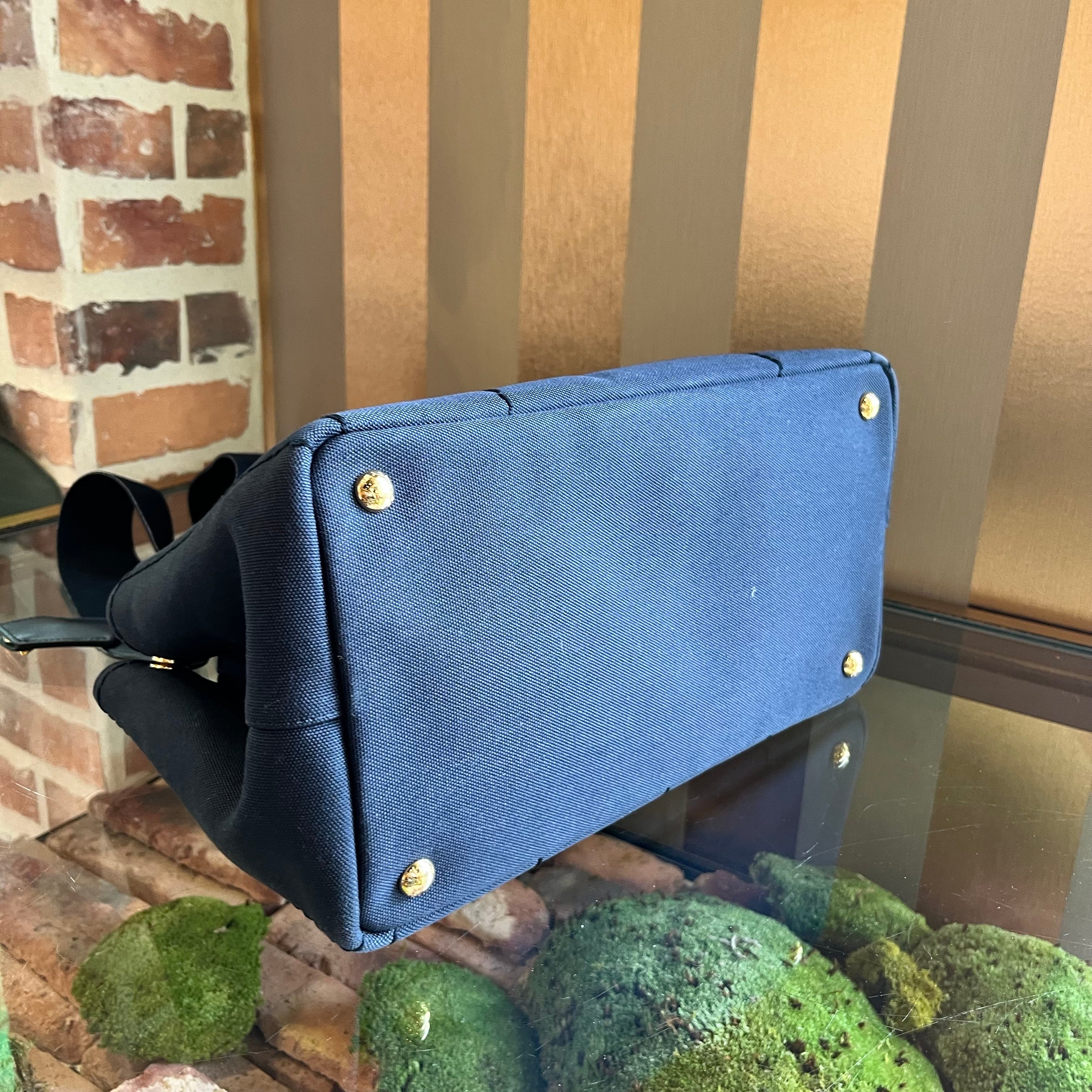 PRADA Jardinière Large Navy Blue Cotton Canvas Tote