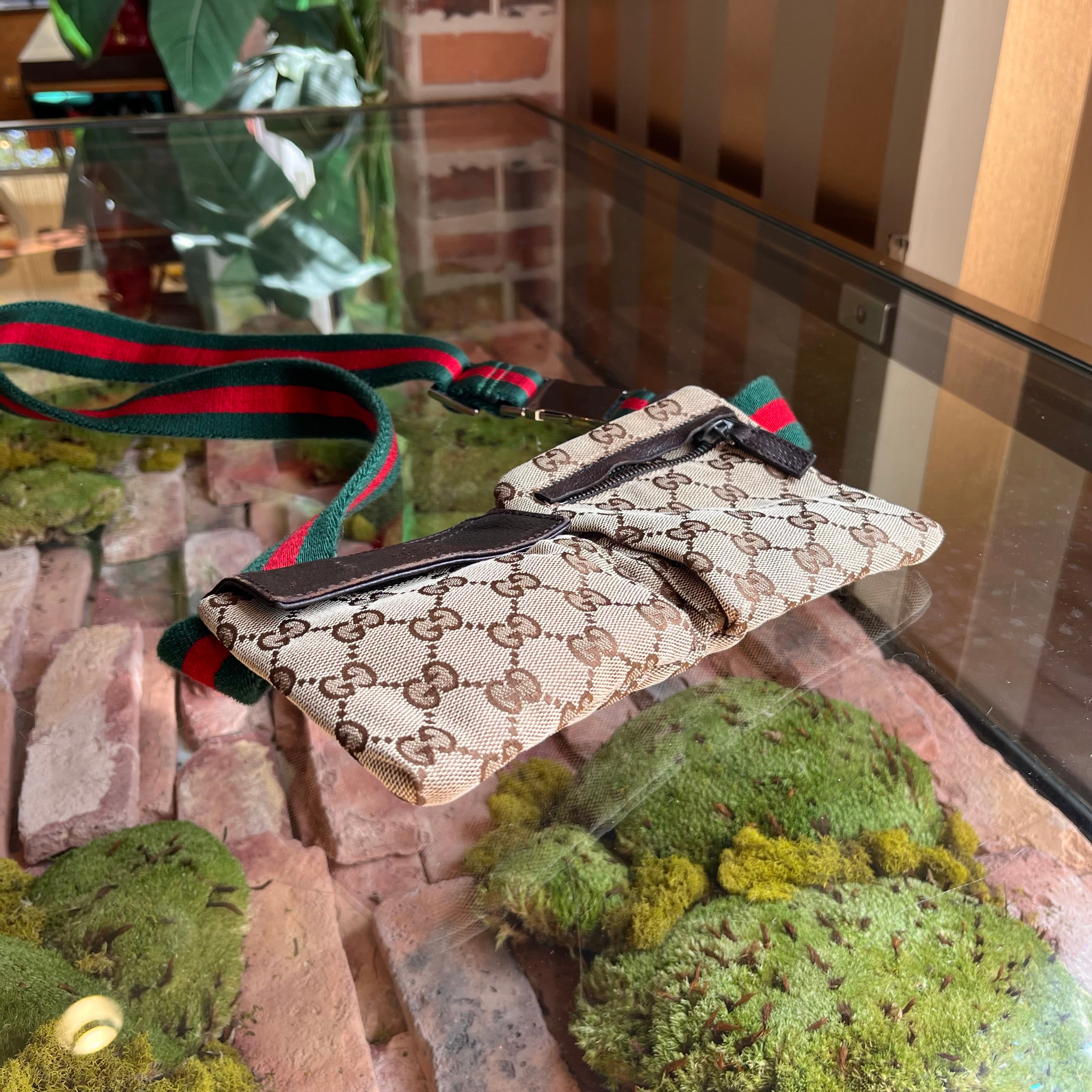 GUCCI GG Web Canvas Double Pocket Belt Bag