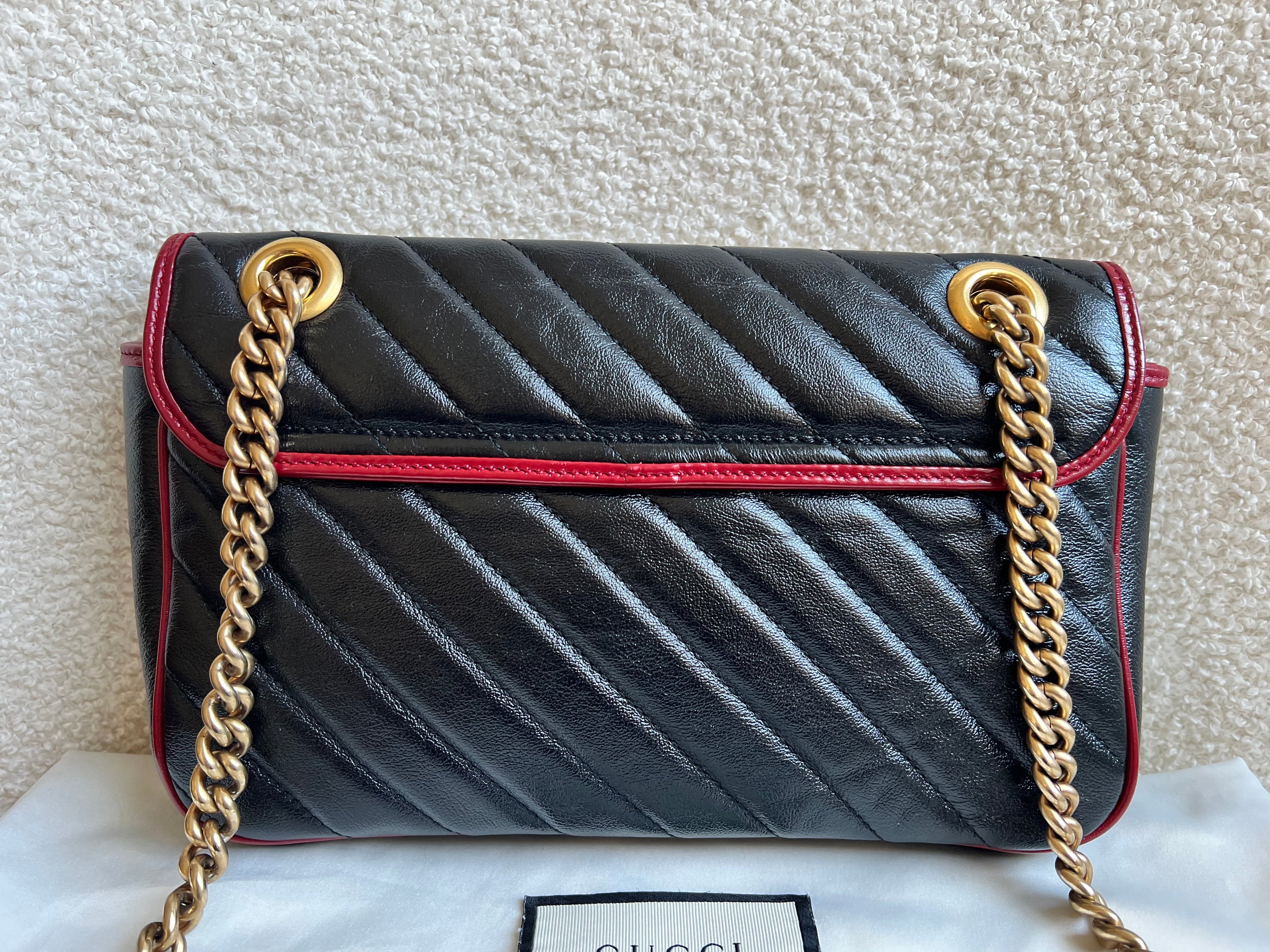 Gucci GG Black and Red Torchon Marmont Small Shoulder Bag