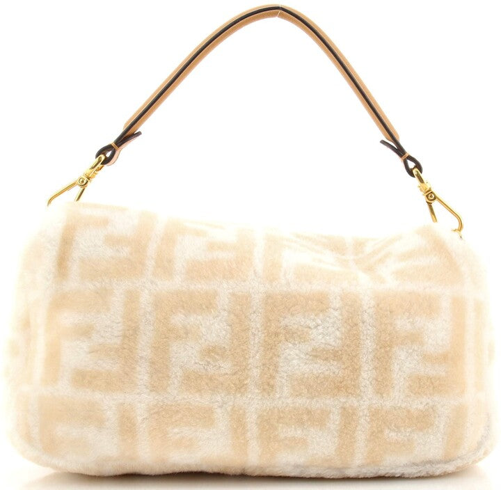 FENDI BAGUETTE NM ZUCCA MEDIUM SHEARLING BAG