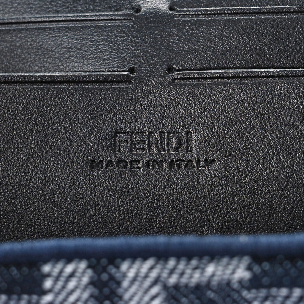 FENDI FF BLUE JACQUARD AND LEATHER SOFT TRUNK BAGUETTE BAG