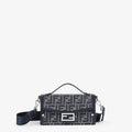 FENDI FF BLUE JACQUARD AND LEATHER SOFT TRUNK BAGUETTE BAG