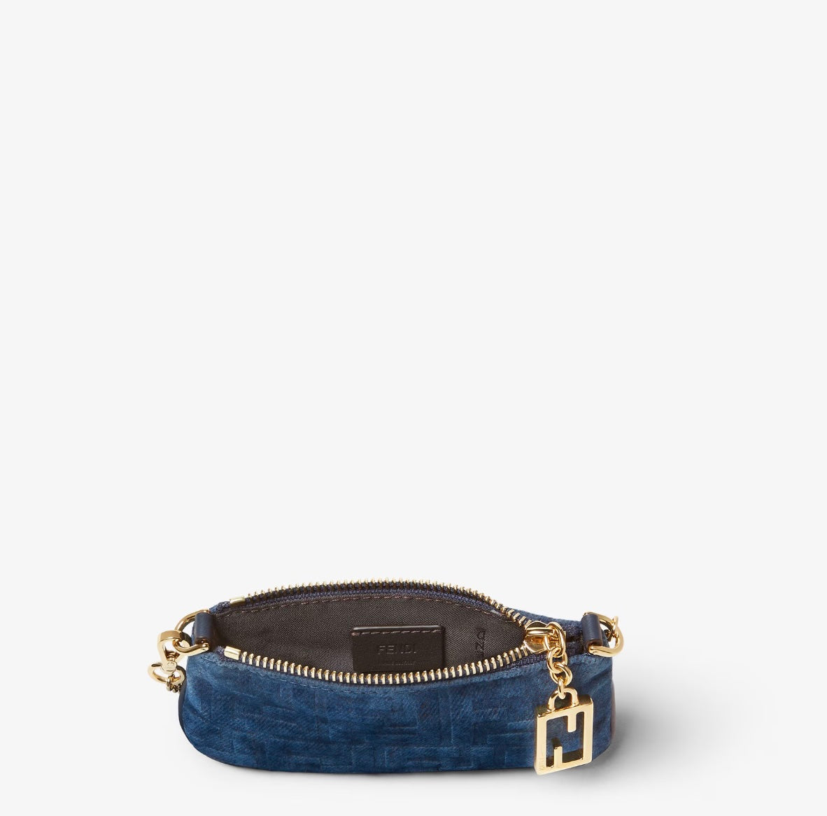 FENDI BAGUETTE FLOCKED DENIM FF CHAIN POCHETTE