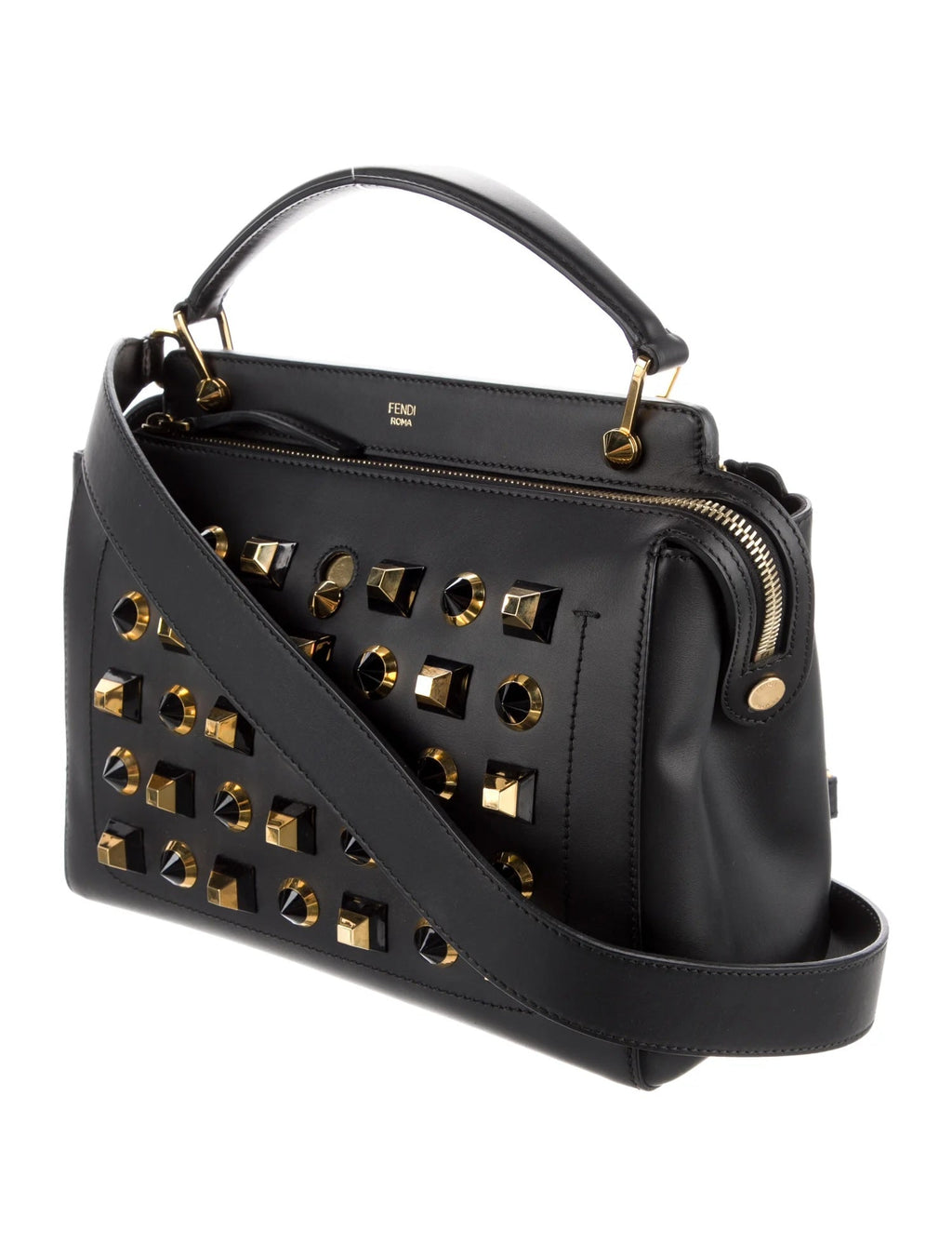 FENDI STUDDED DOTCOM TWO WAY LEATHER BAG