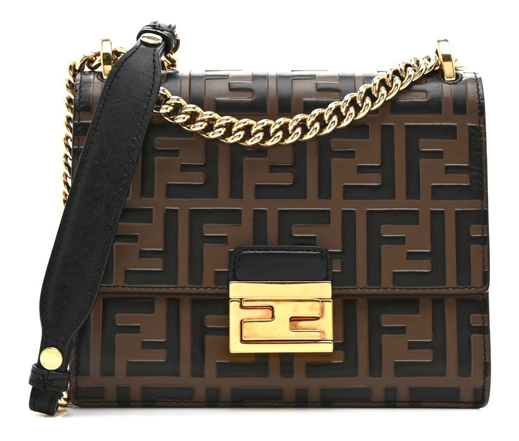 FENDI FF EMBOSSED LAMBSKIN LEATHER SMALL KAN U BAG