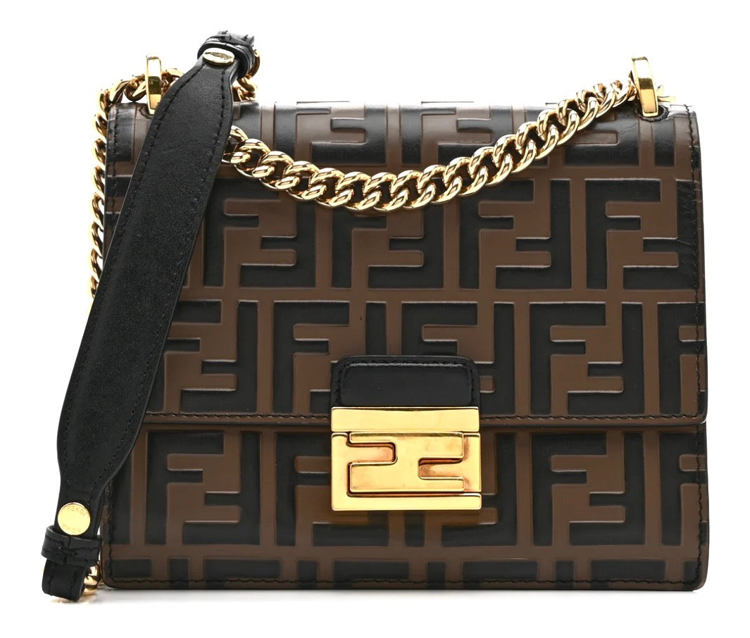 FENDI FF EMBOSSED LAMBSKIN LEATHER SMALL KAN U BAG