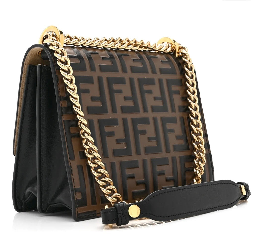 FENDI FF EMBOSSED LAMBSKIN LEATHER SMALL KAN U BAG