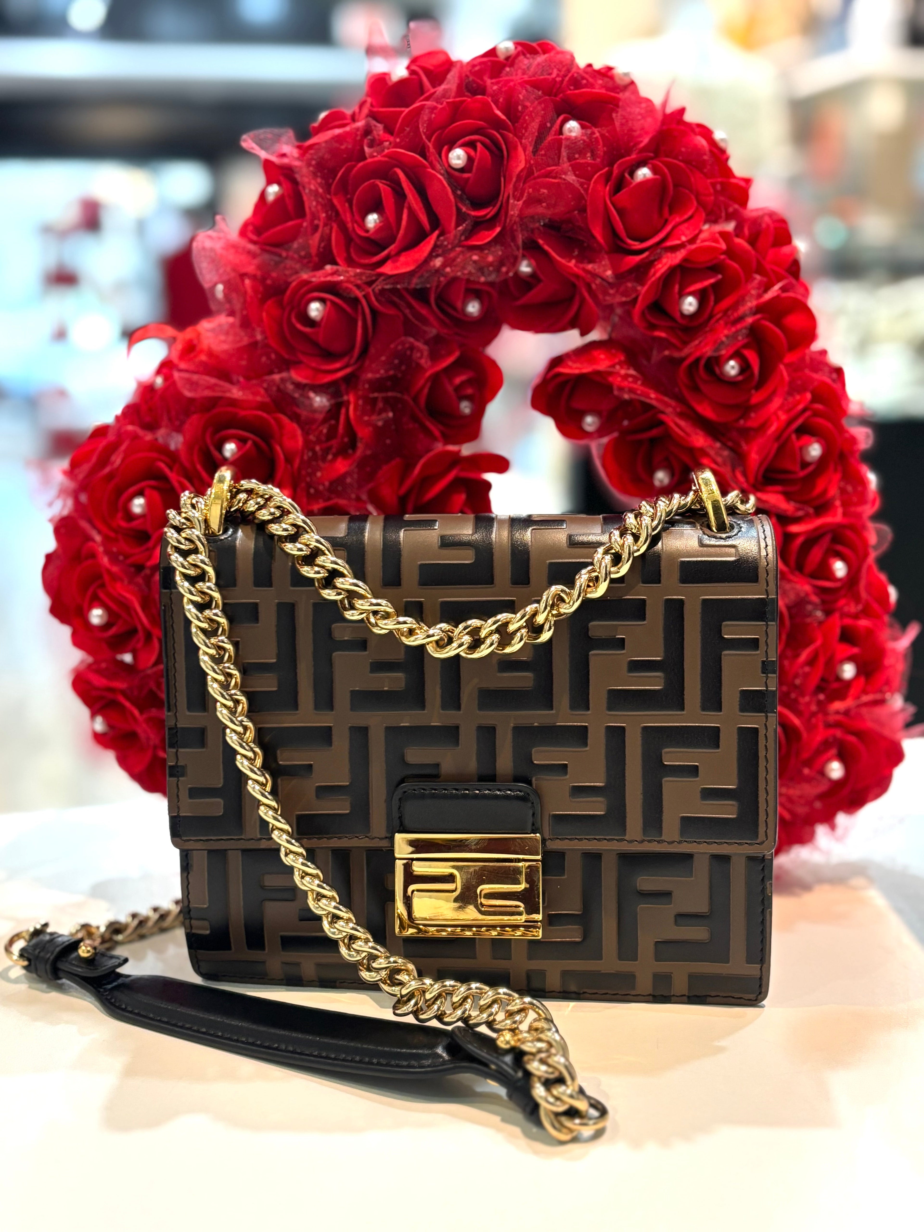 FENDI FF EMBOSSED LAMBSKIN LEATHER SMALL KAN U BAG