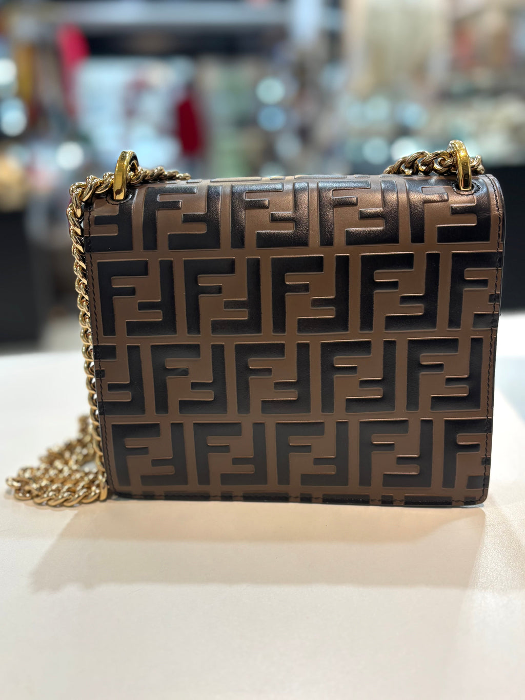 FENDI FF EMBOSSED LAMBSKIN LEATHER SMALL KAN U BAG