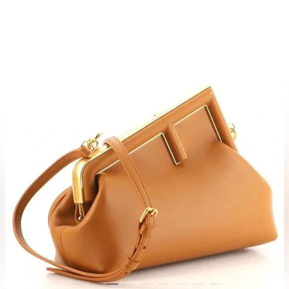FENDI FENDI FIRST SMALL NAPPA LEATHER BAG IN CARAMELLO