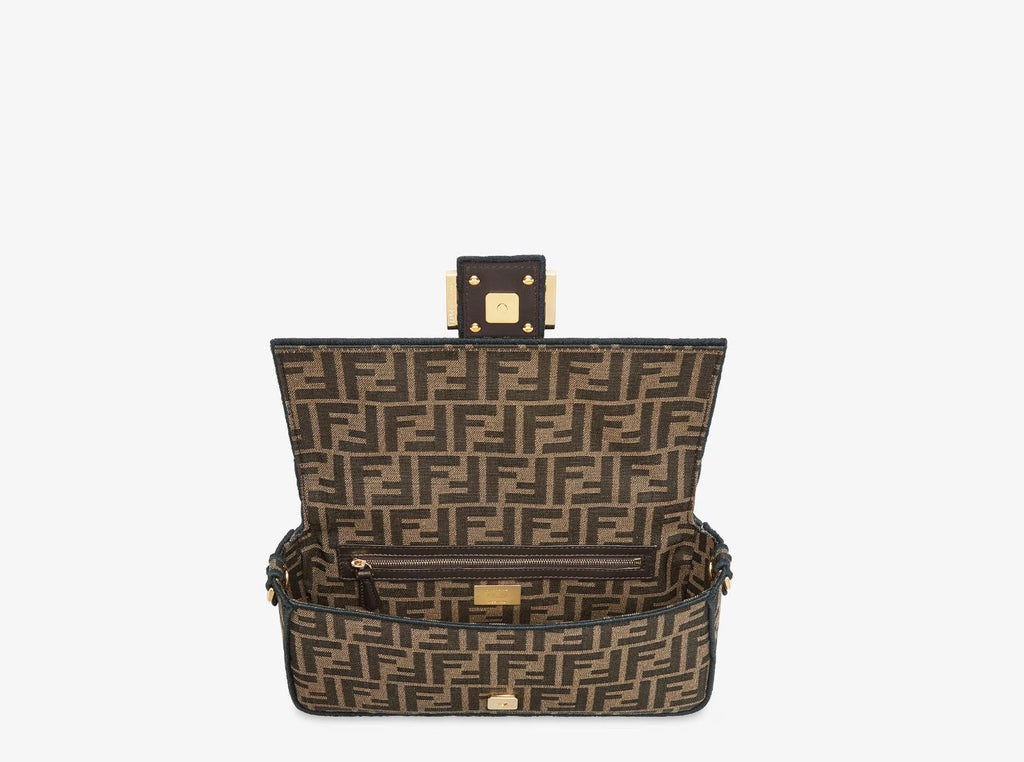 FENDI FF 1974 MEDIUM JACUARD BAGUTTE BAG TOBACCO