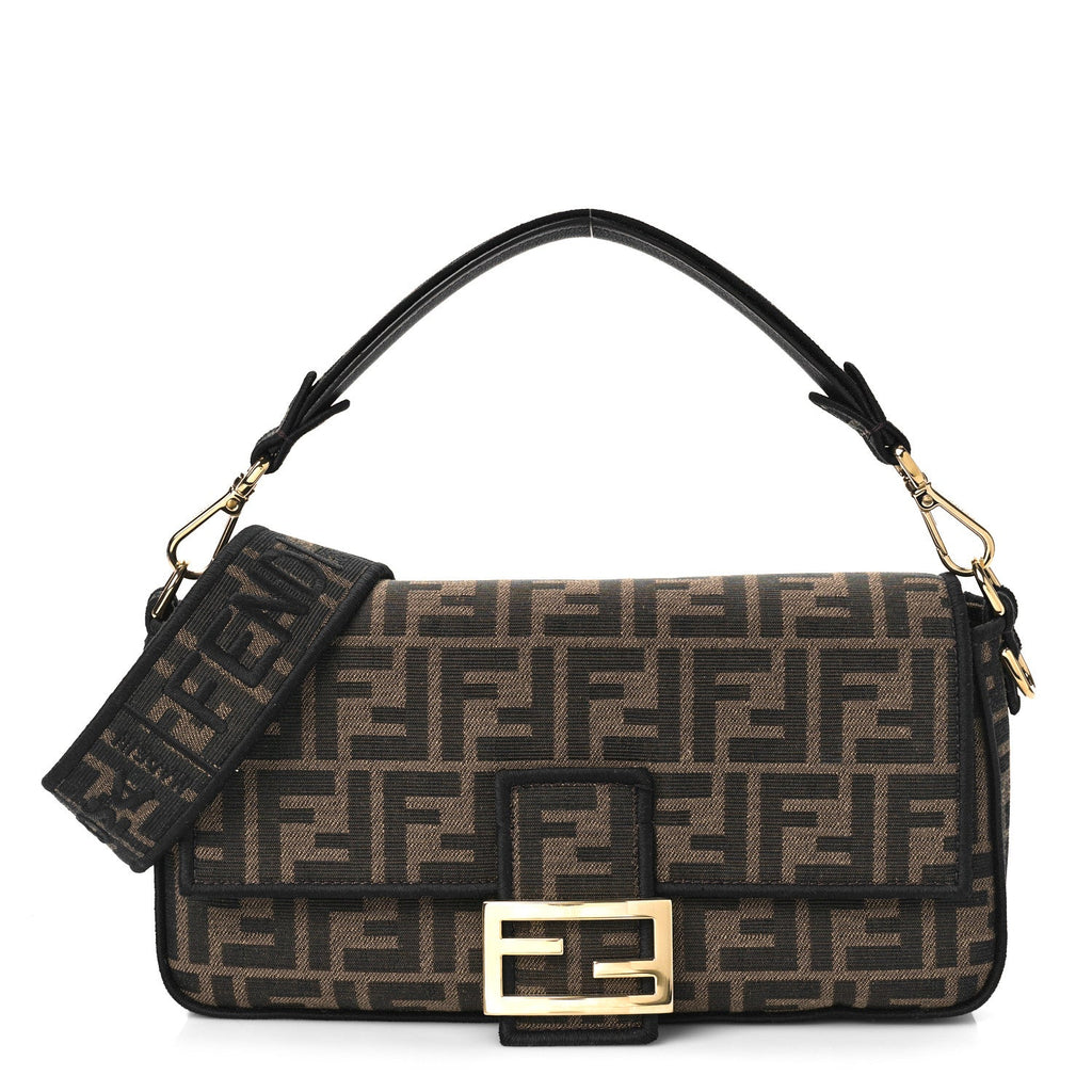 FENDI FF 1974 MEDIUM JACUARD BAGUTTE BAG TOBACCO