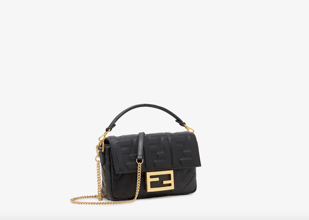 FENDI FF 1974 EMBOSSED NAPPA LEATHER MINI BAGUETTE BAG