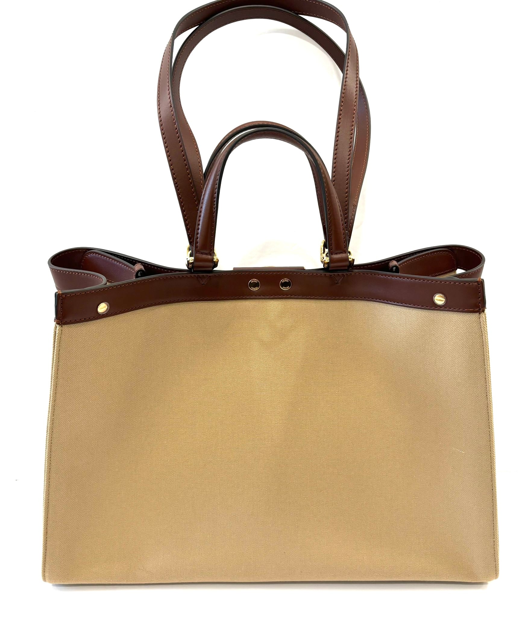 FENDI PEEKABOO X FF LITE ZUCCA CANVAS & LEATHER MEDIUM TOTE BAG