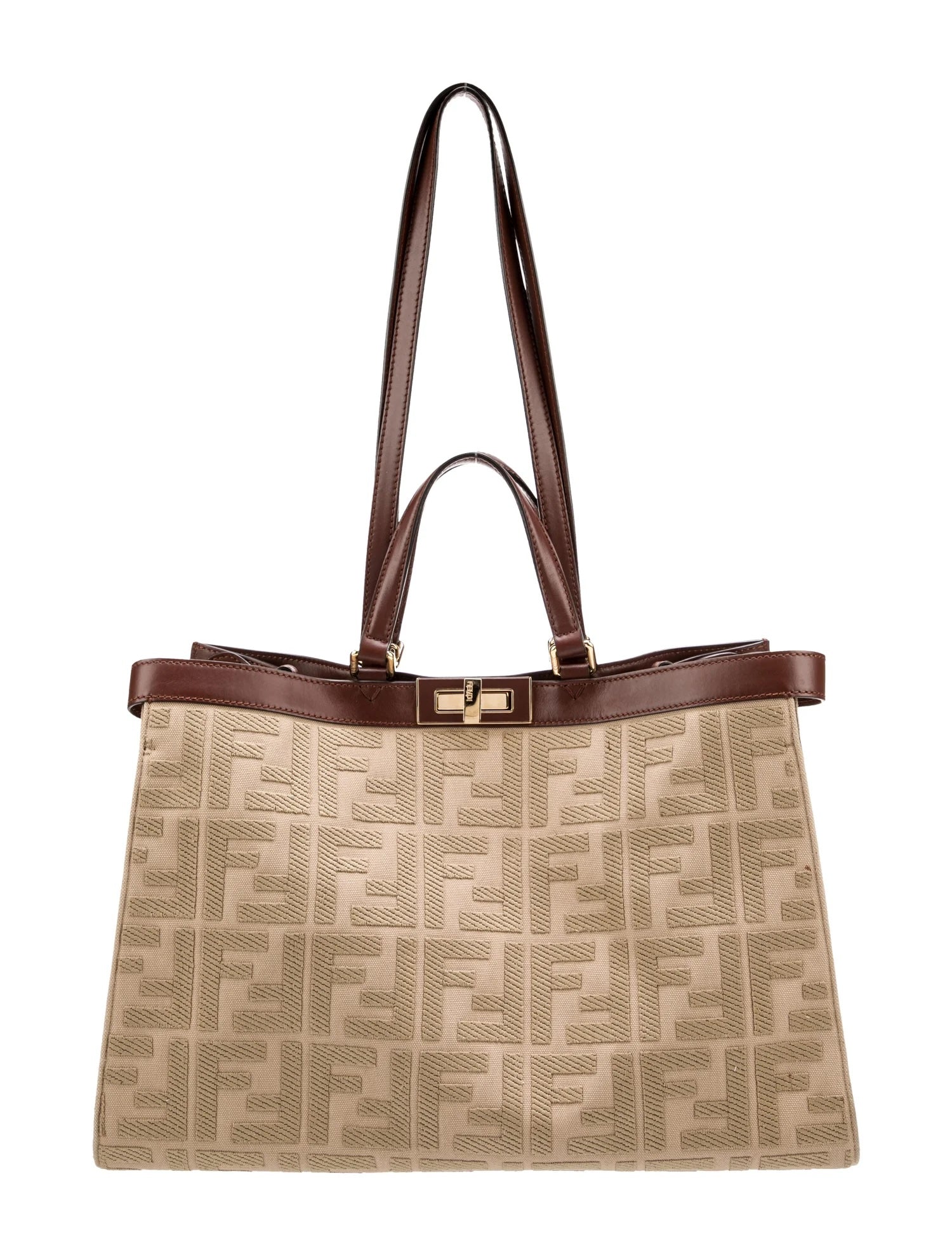 FENDI PEEKABOO X FF LITE ZUCCA CANVAS & LEATHER MEDIUM TOTE BAG