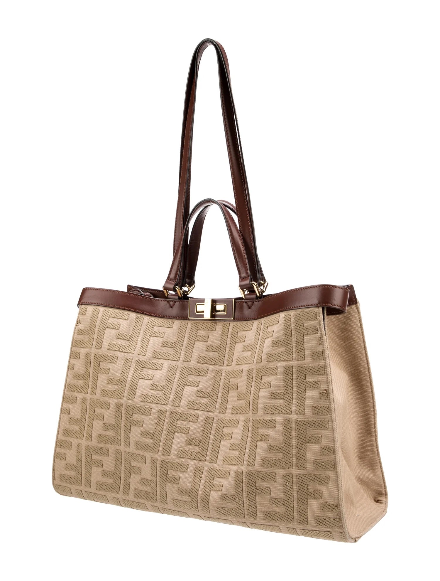 FENDI PEEKABOO X FF LITE ZUCCA CANVAS & LEATHER MEDIUM TOTE BAG