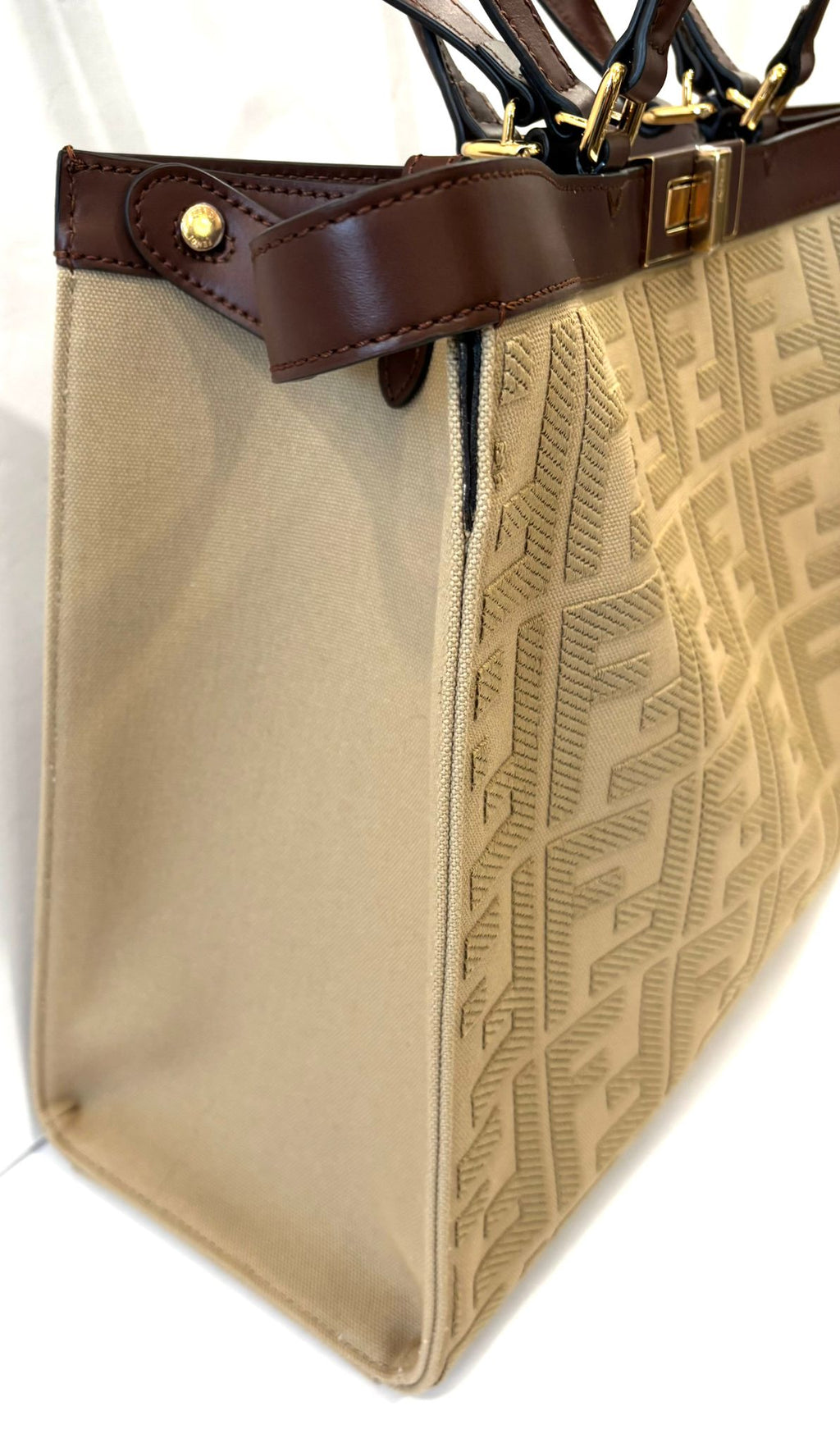 FENDI PEEKABOO X FF LITE ZUCCA CANVAS & LEATHER MEDIUM TOTE BAG