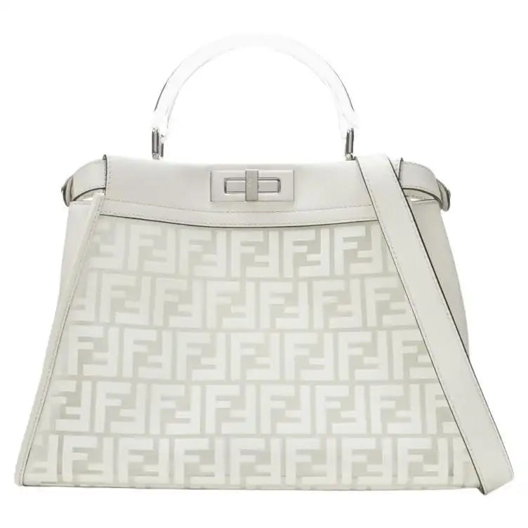FENDI PEEKABOO FF ZUCCA CLEAR PVC CALFSKIN LEATHER SHOULDER BAG
