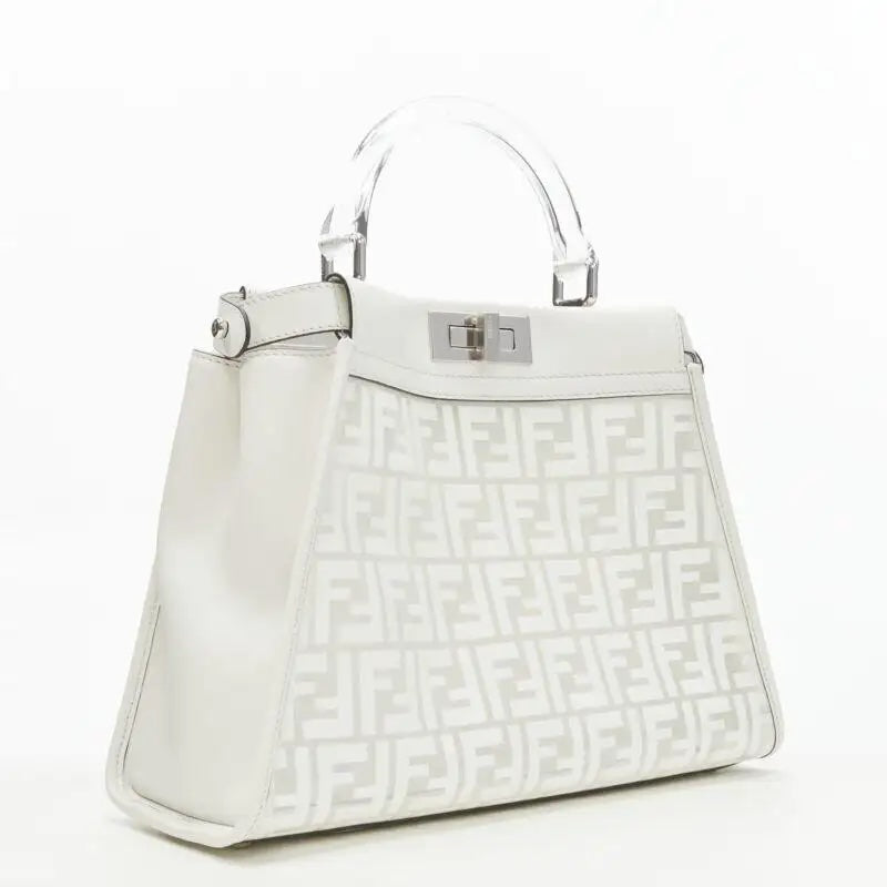 FENDI PEEKABOO FF ZUCCA CLEAR PVC CALFSKIN LEATHER SHOULDER BAG