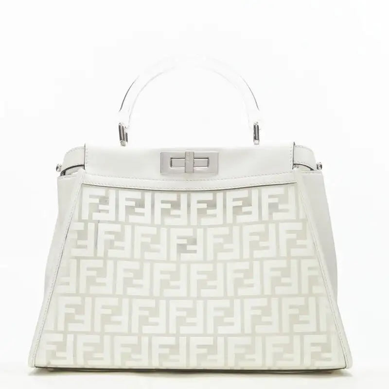 FENDI PEEKABOO FF ZUCCA CLEAR PVC CALFSKIN LEATHER SHOULDER BAG