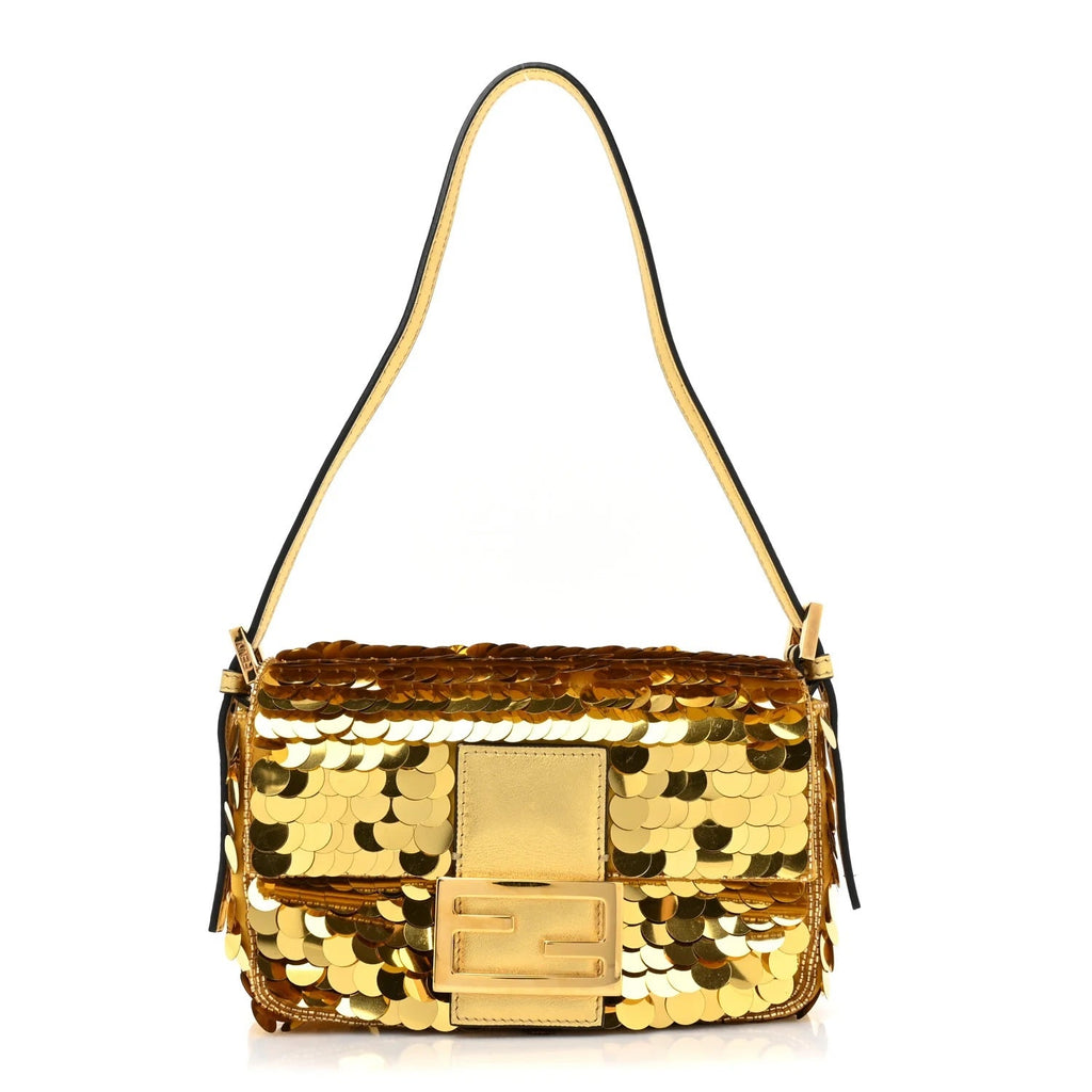 FENDI SATIN SEQUIN MINI BAGUETTE 1997 GOLD HANDBAG
