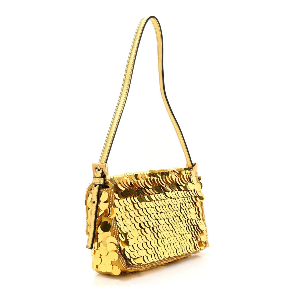 FENDI SATIN SEQUIN MINI BAGUETTE 1997 GOLD HANDBAG
