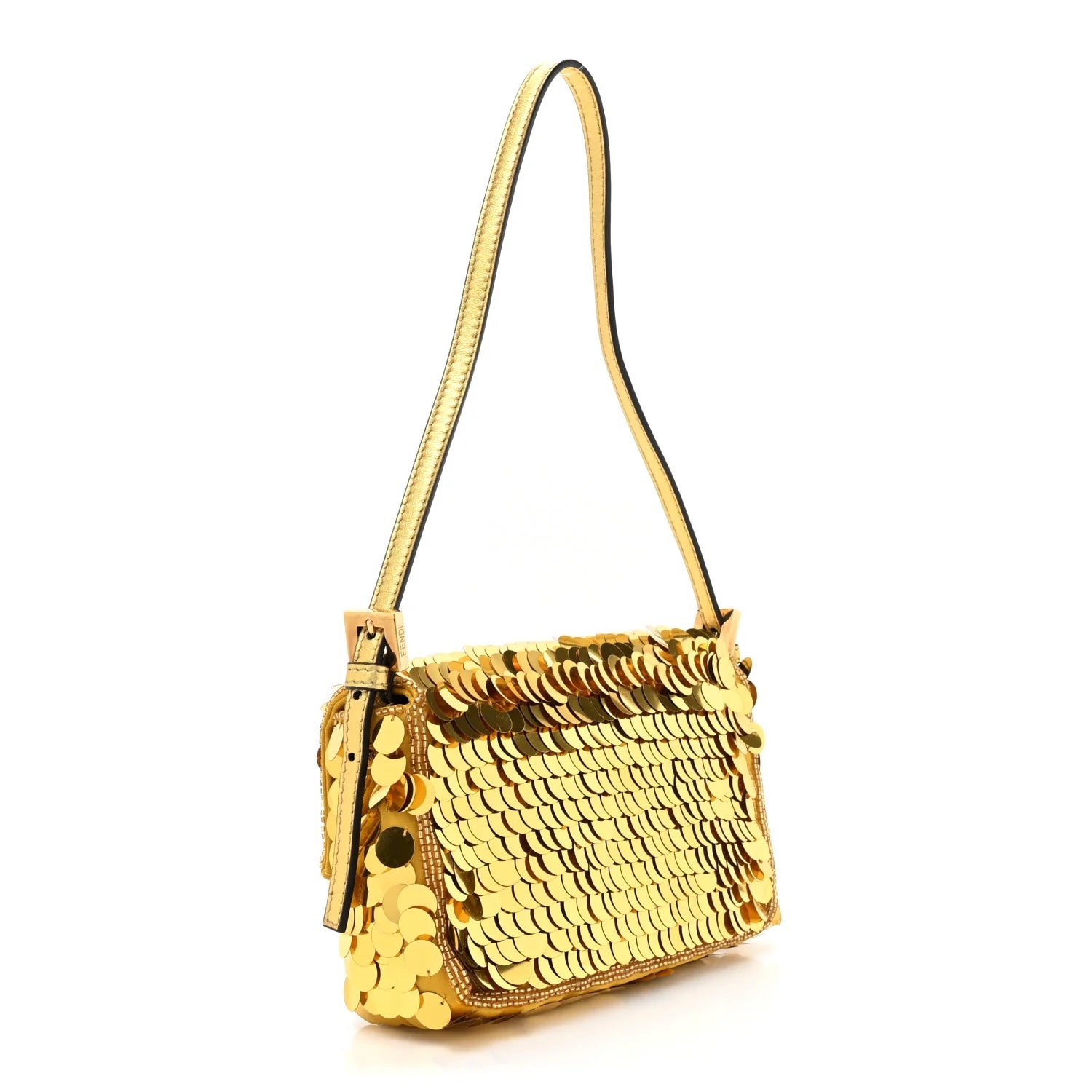 FENDI SATIN SEQUIN MINI BAGUETTE 1997 GOLD HANDBAG