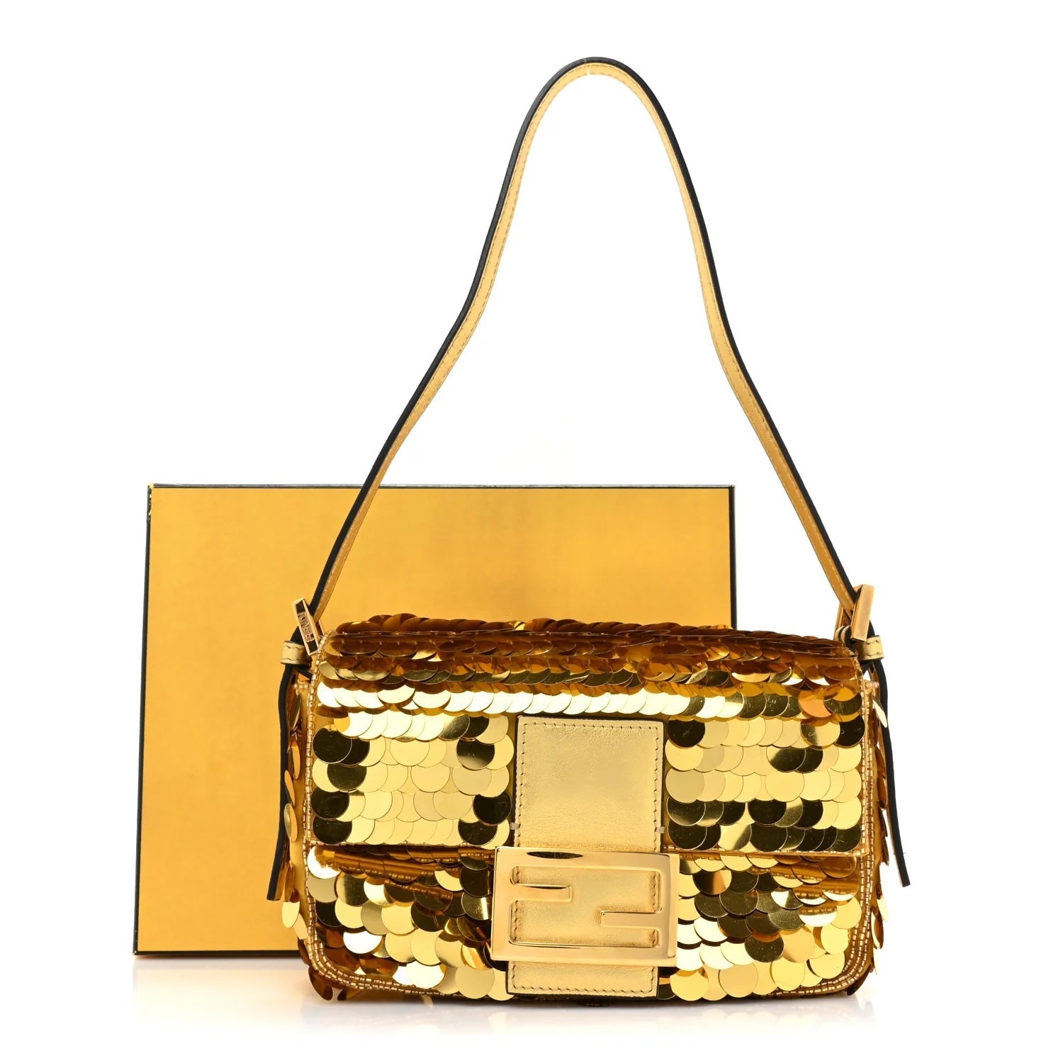 FENDI SATIN SEQUIN MINI BAGUETTE 1997 GOLD HANDBAG