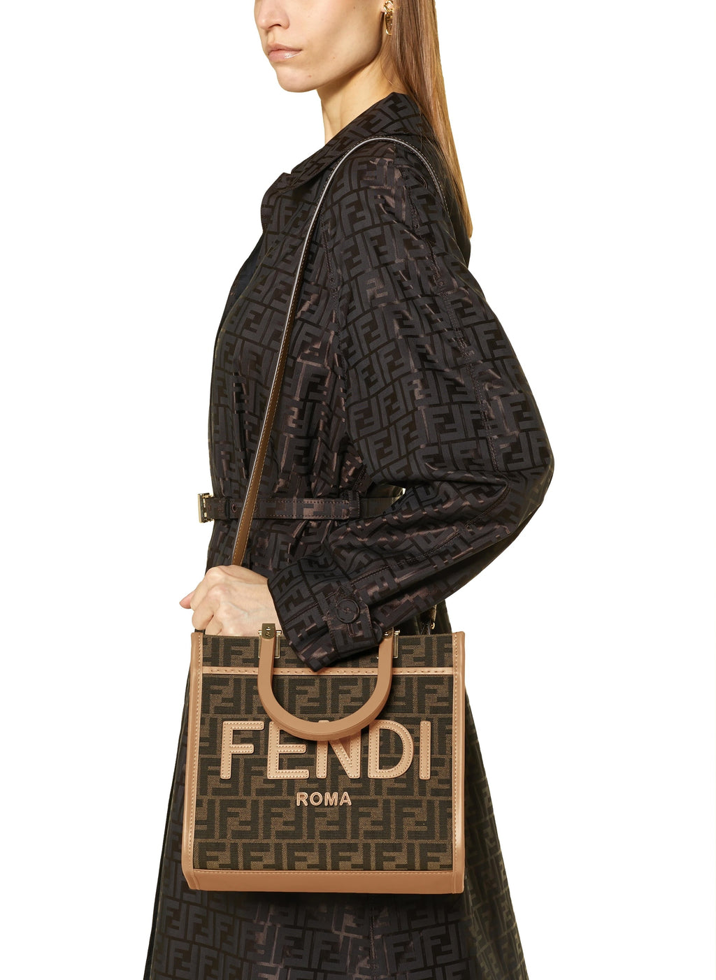 FENDI SUNSHINE SMALL FF JACQUARD HANDBAG