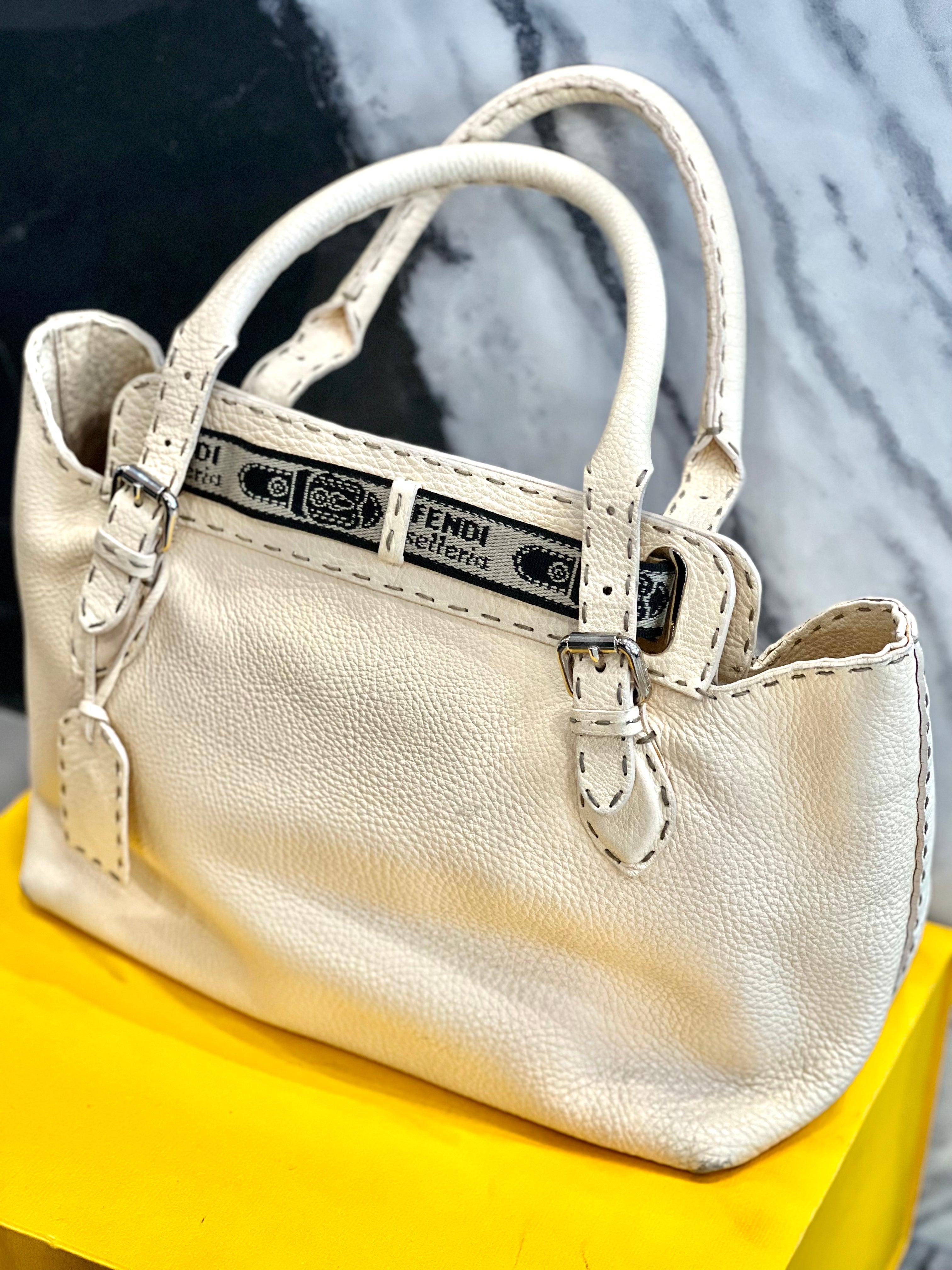 FENDI BORGHESE VILLA SELLERIA LEATHER TOTE BAG