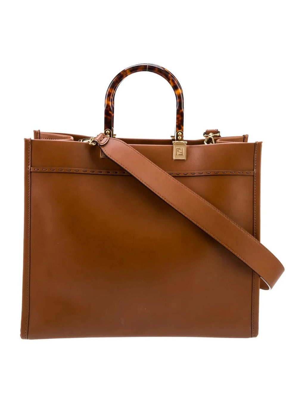 FENDI SUNSHINE CALFSKIN LEATHER MEDIUM TOTE BAG