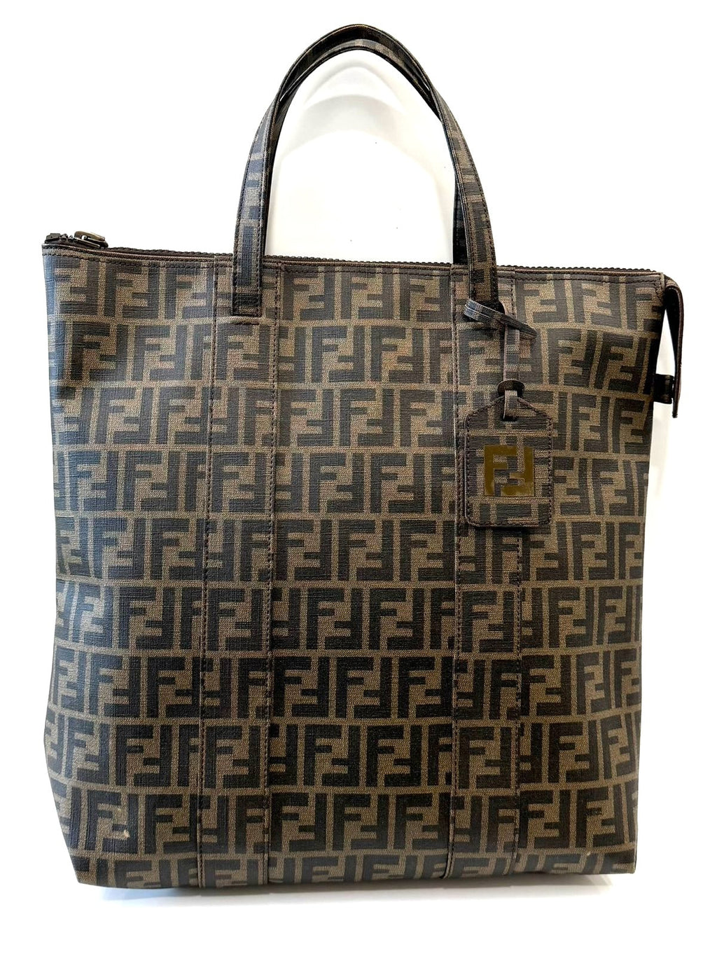 FENDI ZUCCA COATED CANVAS VERTICAL TOTE BAG