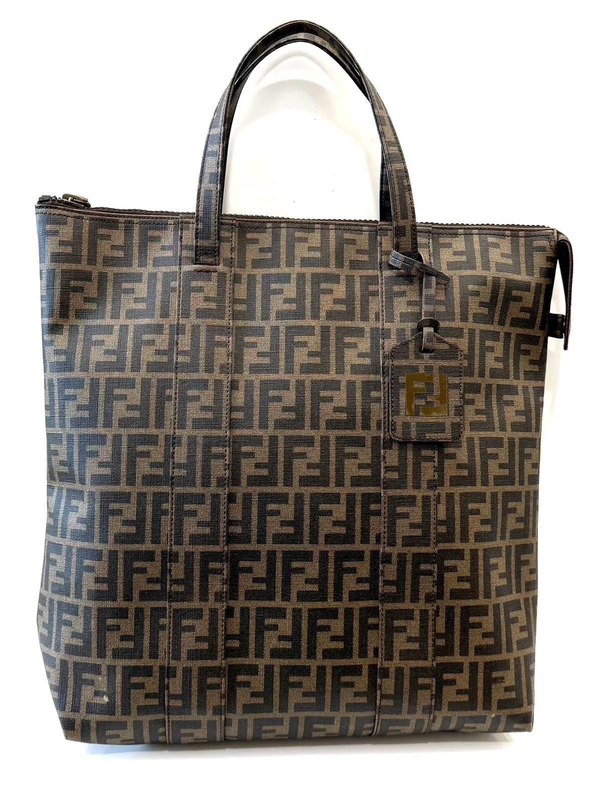 FENDI ZUCCA COATED CANVAS VERTICAL TOTE BAG