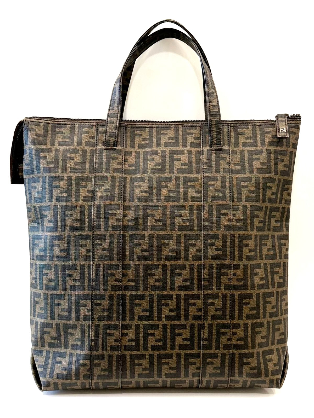 FENDI ZUCCA COATED CANVAS VERTICAL TOTE BAG