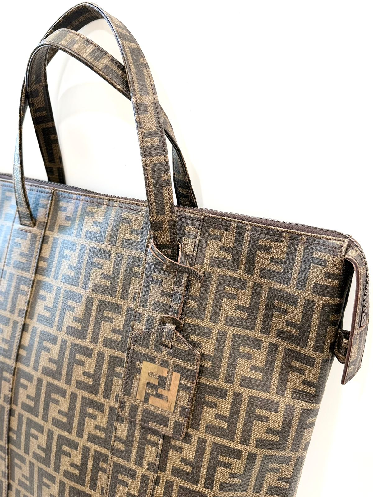 FENDI ZUCCA COATED CANVAS VERTICAL TOTE BAG