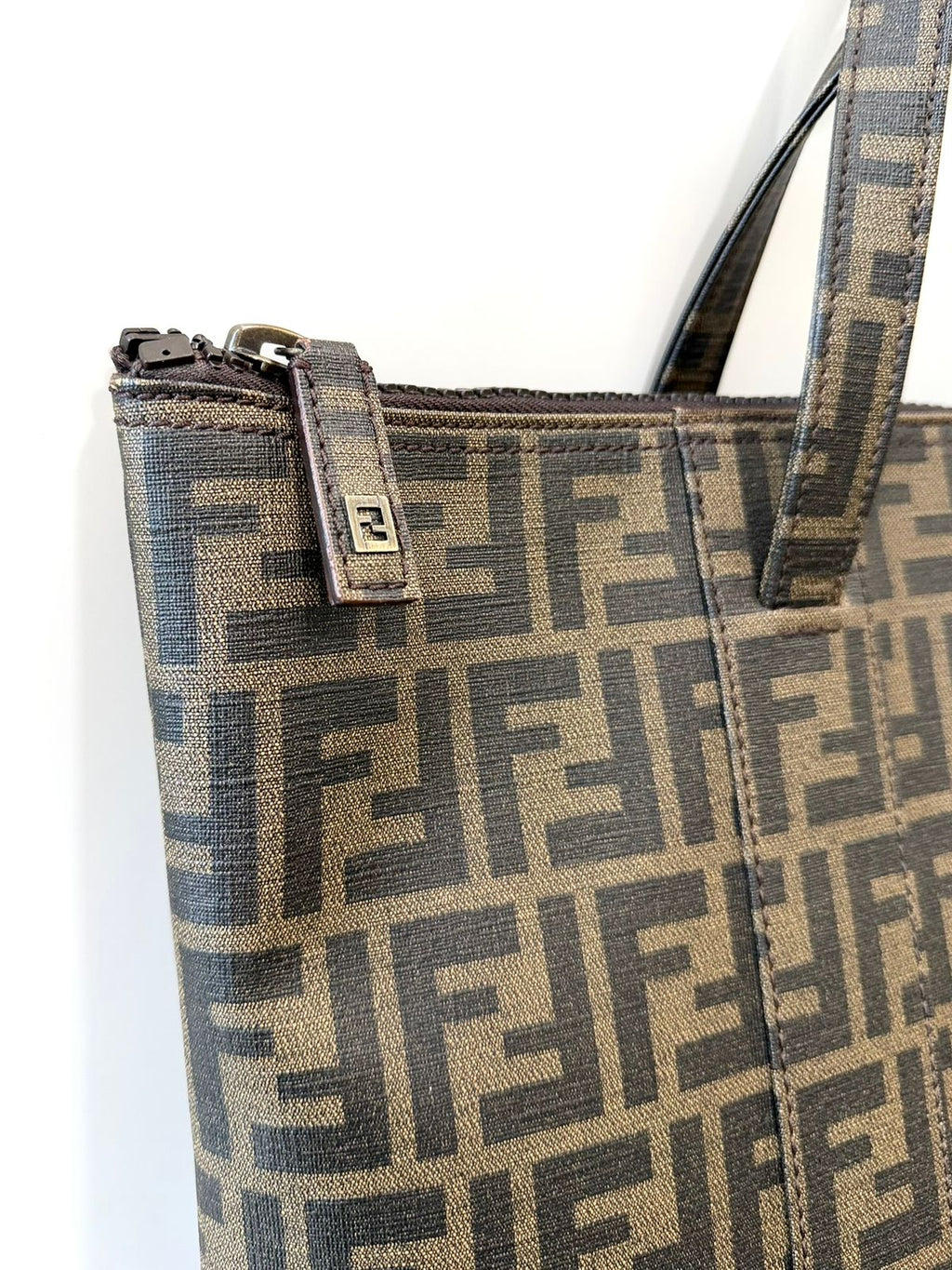 FENDI ZUCCA COATED CANVAS VERTICAL TOTE BAG