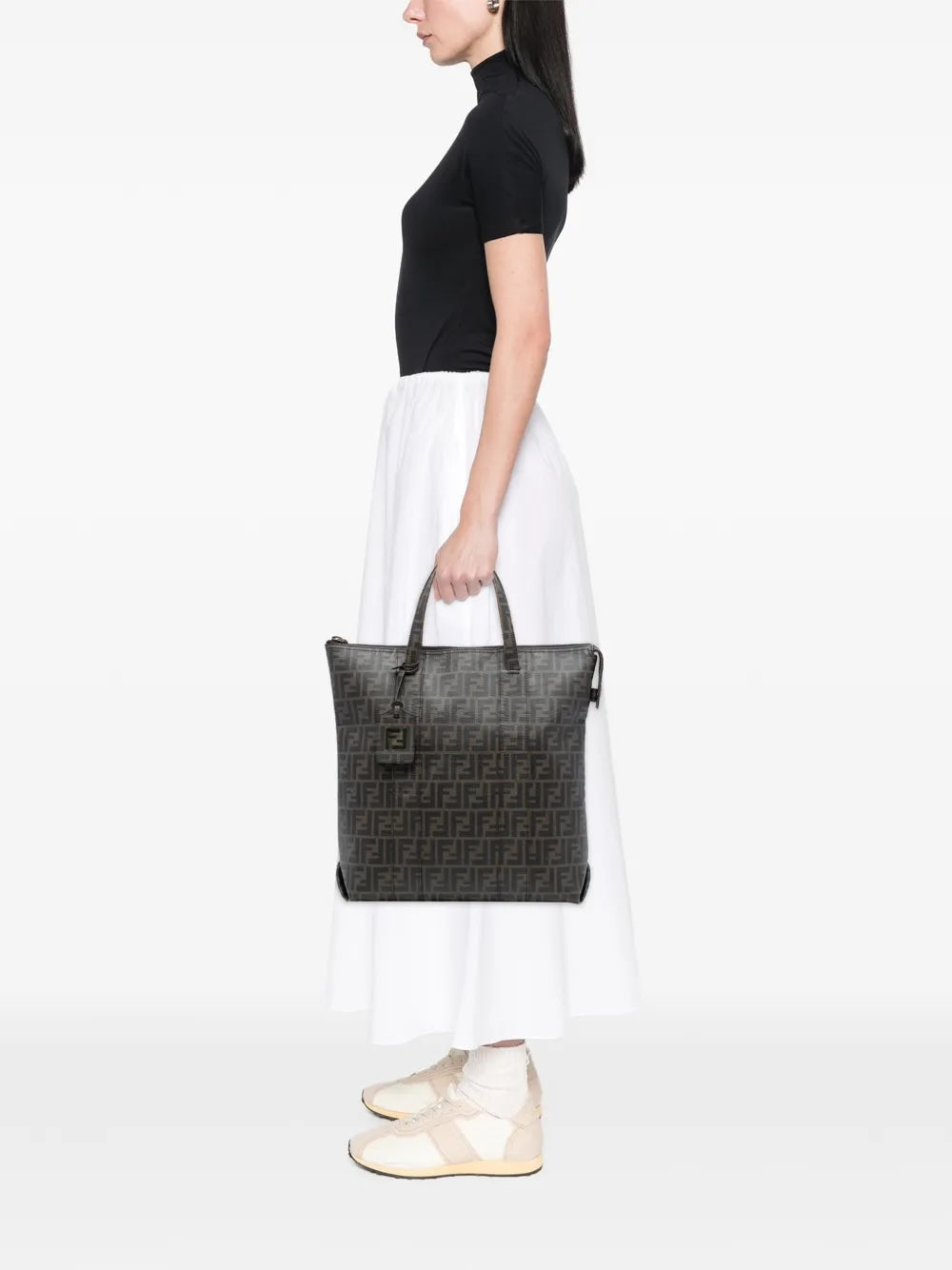FENDI ZUCCA COATED CANVAS VERTICAL TOTE BAG